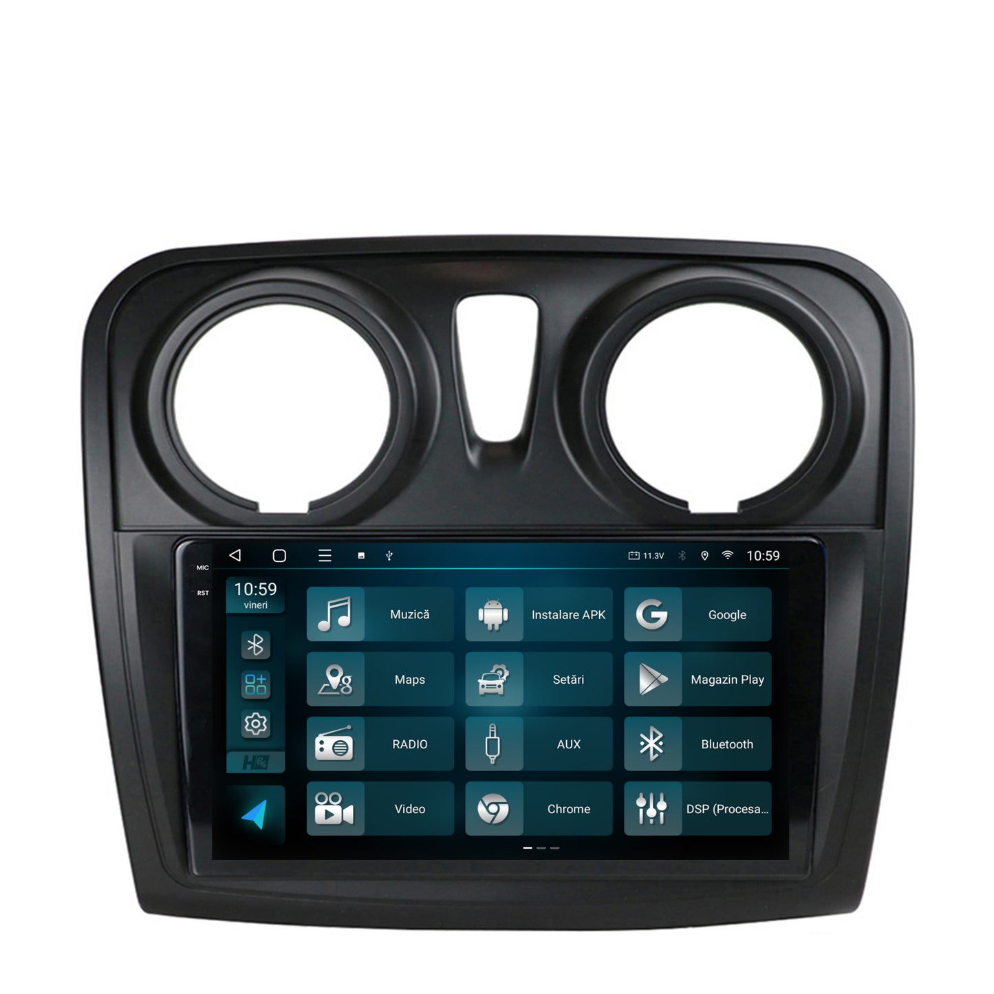Navigatie 2K HUB64 Dacia Logan / Sandero, 4GB RAM, Android, Octacore, Slot Sim 4G, DSP, GPS, Wi-FI, Carplay, Android Auto, USB, Bluetooth, Waze, Touchscreen, 9.5 Inch