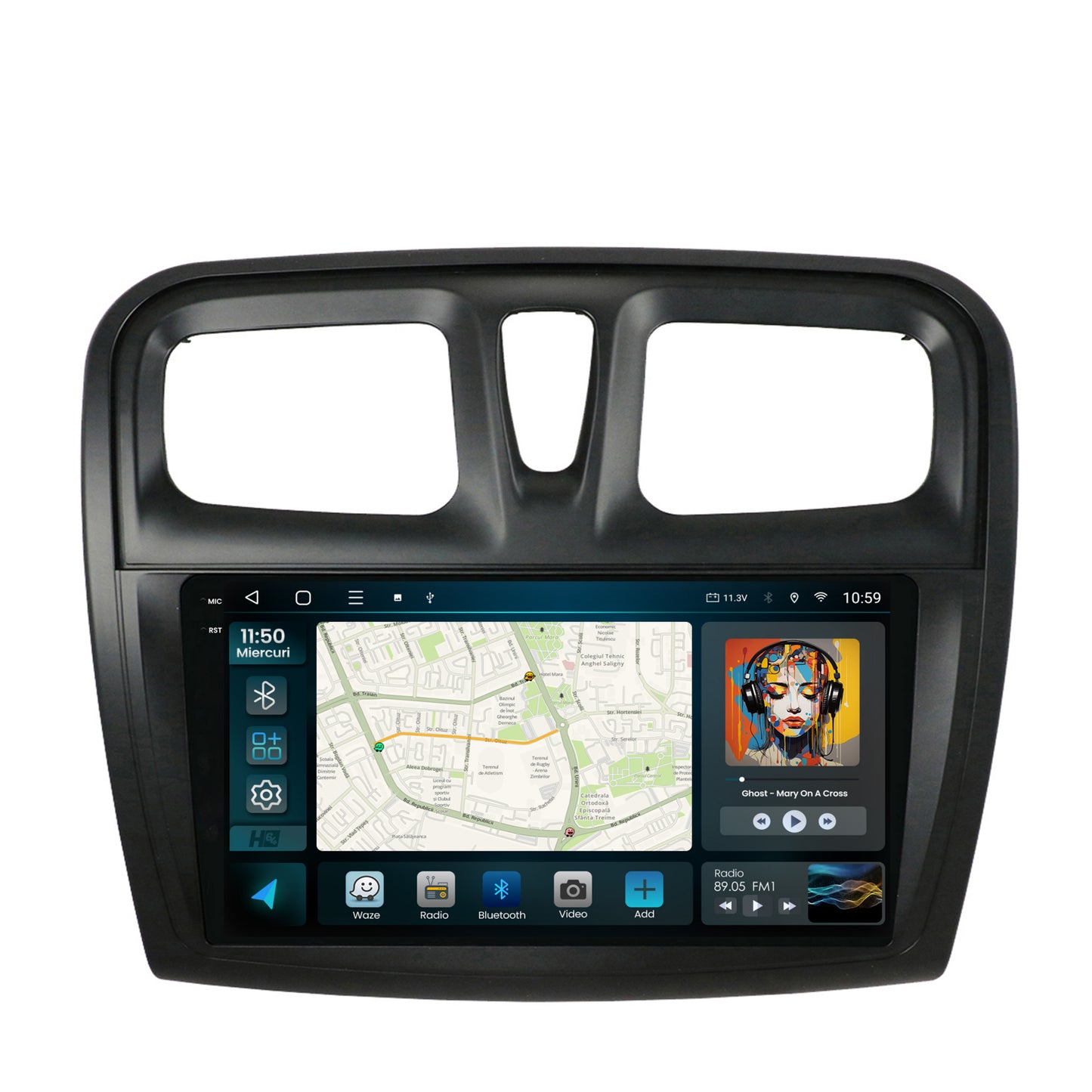 Navigatie 2K HUB64 Dacia Logan / Sandero, 8GB RAM, Android, Octacore, Slot Sim 4G, DSP, GPS, Wi-FI, Carplay, Android Auto, USB, Bluetooth, Waze, Touchscreen, 9.5 Inch