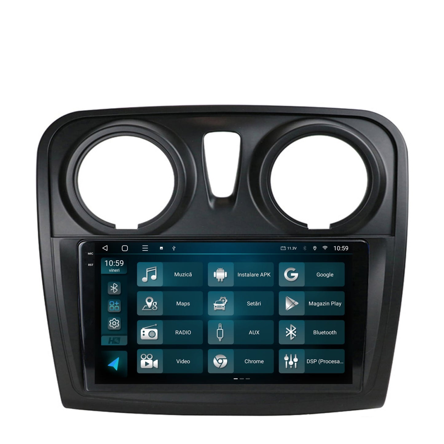 Navigatie 2K HUB64 Dacia Logan / Sandero, 8GB RAM, Android, Octacore, Slot Sim 4G, DSP, GPS, Wi-FI, Carplay, Android Auto, USB, Bluetooth, Waze, Touchscreen, 9.5 Inch