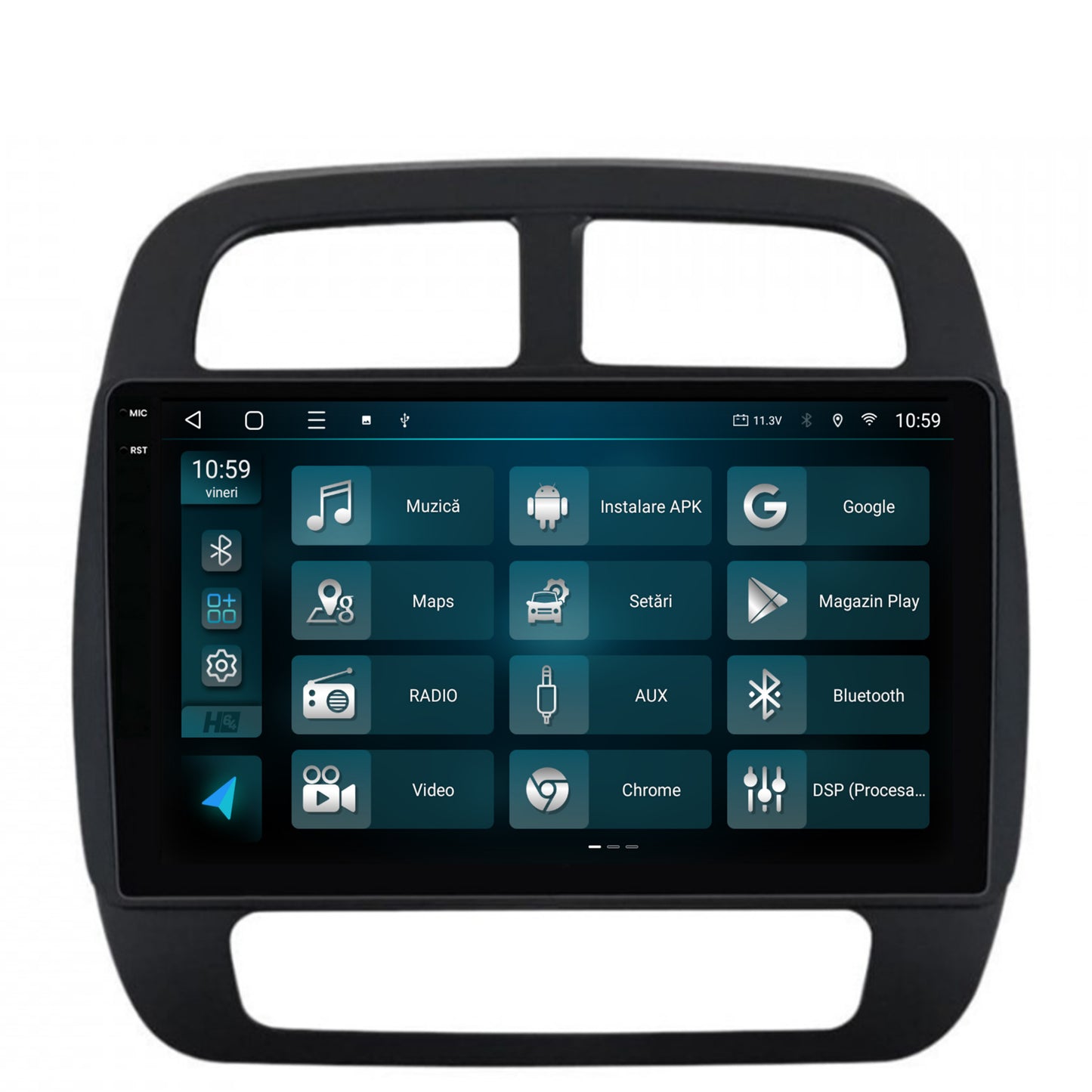 Navigatie 2K HUB64 Dacia Spring (2021- Prezent), 4GB RAM, Android, Octacore, Slot Sim 4G, DSP, GPS, Wi-FI, Carplay, Android Auto, USB, Bluetooth, Waze, Touchscreen, 9.5 Inch