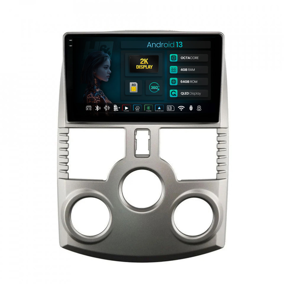 Navigatie 2K HUB64 Daihatsu Terios (2005+), 4GB RAM, Android, Octacore, Slot Sim 4G, DSP, GPS, Wi-FI, Carplay, Android Auto, USB, Bluetooth, Waze, Touchscreen, 9.5 Inch