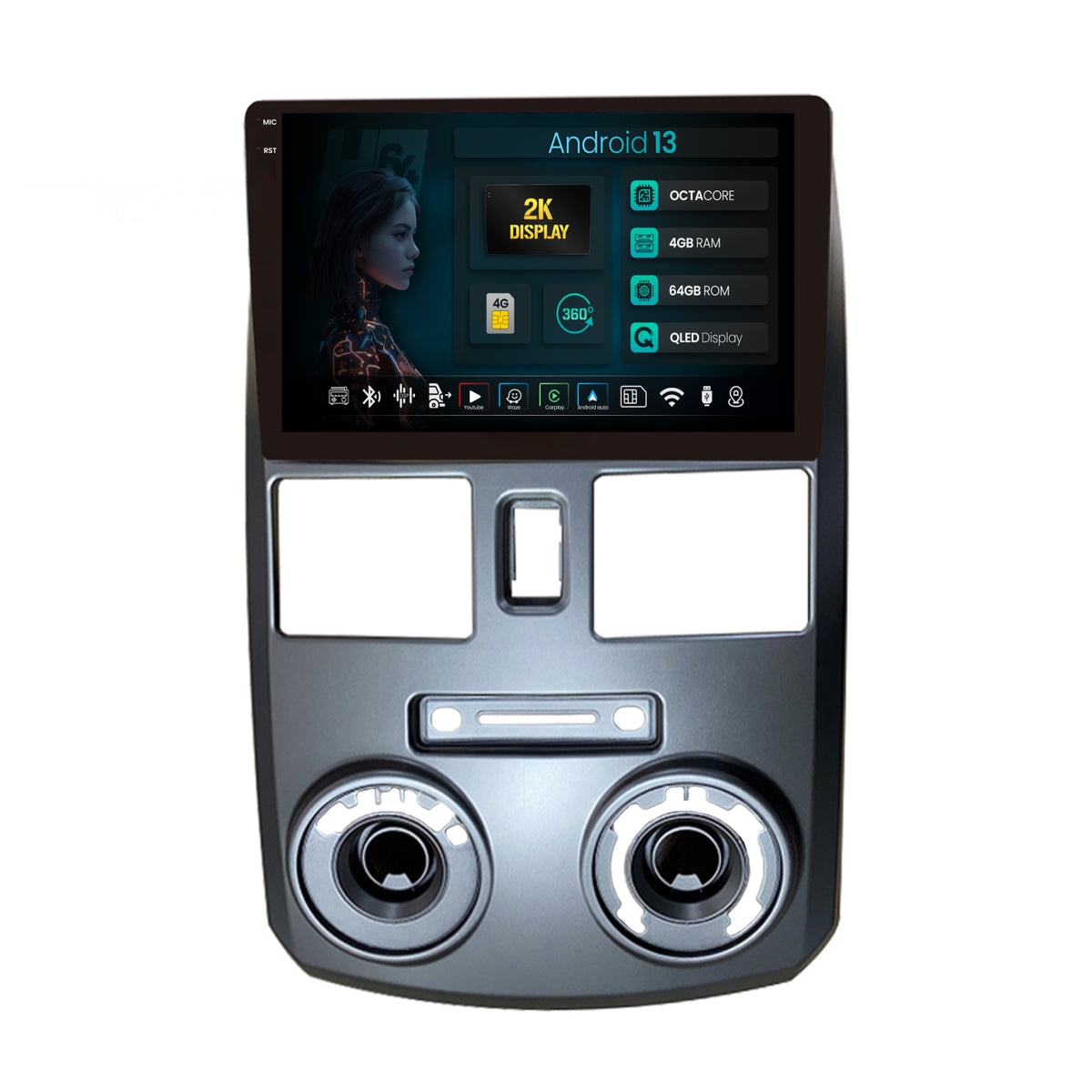 Navigatie 2K HUB64 Daihatsu Terios (2005+), 4GB RAM, Android, Octacore, Slot Sim 4G, DSP, GPS, Wi-FI, Carplay, Android Auto, USB, Bluetooth, Waze, Touchscreen, 9.5 Inch