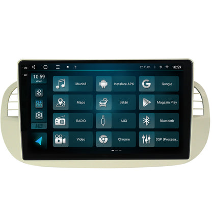 Navigatie 2K HUB64 Fiat 500 (2007-2014), 4GB RAM, Android, Octacore, Slot Sim 4G, DSP, GPS, Wi-FI, Carplay, Android Auto, USB, Bluetooth, Waze, Touchscreen, 9.5 Inch