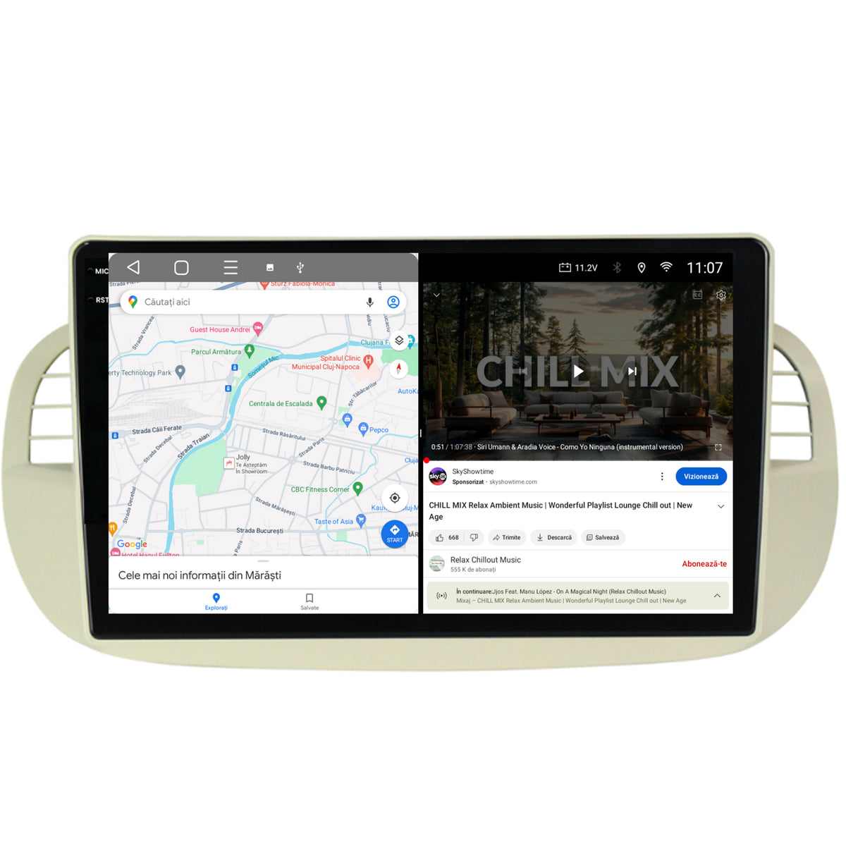 Navigatie 2K HUB64 Fiat 500 (2007-2014), 4GB RAM, Android, Octacore, Slot Sim 4G, DSP, GPS, Wi-FI, Carplay, Android Auto, USB, Bluetooth, Waze, Touchscreen, 9.5 Inch