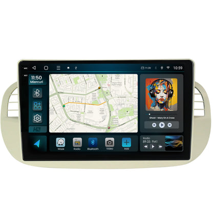 Navigatie 2K HUB64 Fiat 500 (2007-2014), 4GB RAM, Android, Octacore, Slot Sim 4G, DSP, GPS, Wi-FI, Carplay, Android Auto, USB, Bluetooth, Waze, Touchscreen, 9.5 Inch