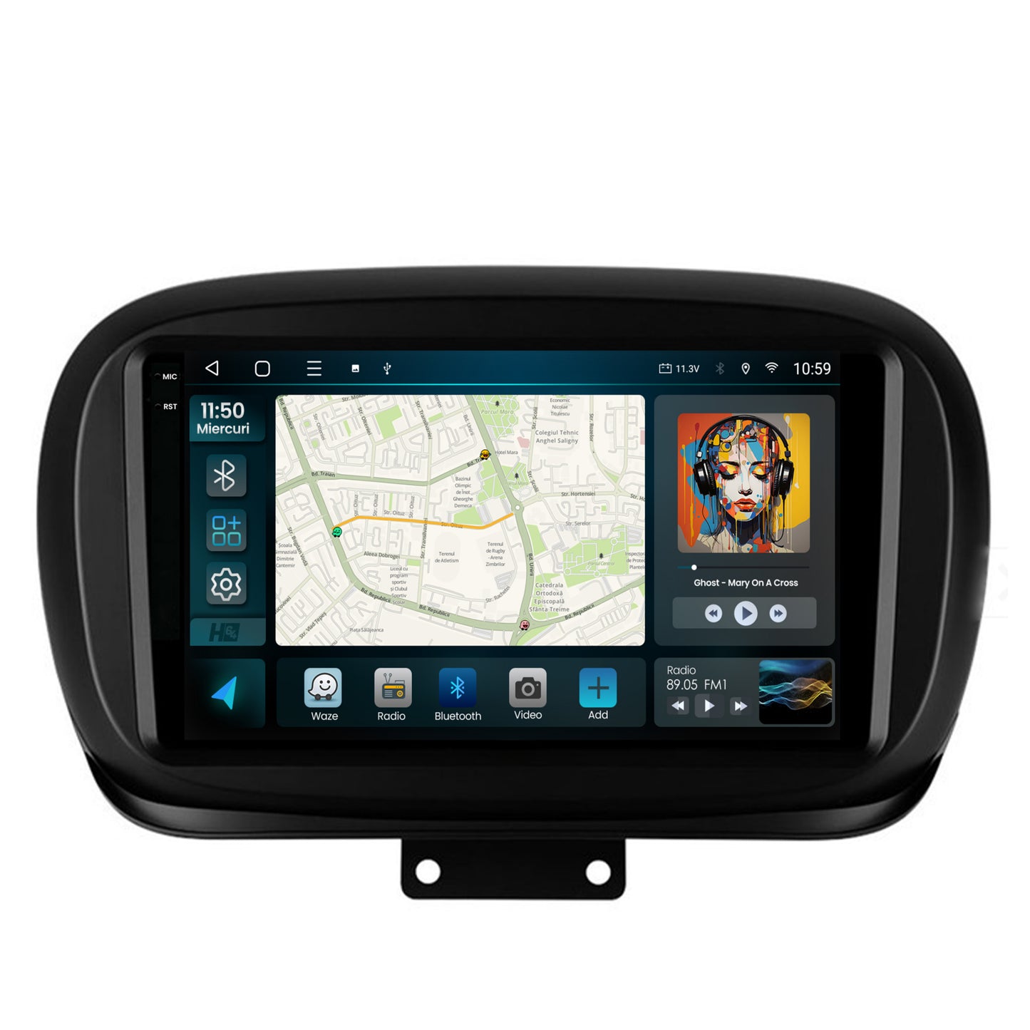Navigatie 2K HUB64 Fiat 500X (2014-2020), 4GB RAM, Android, Octacore, Slot Sim 4G, DSP, GPS, Wi-FI, Carplay, Android Auto, USB, Bluetooth, Waze, Touchscreen, 9.5 Inch