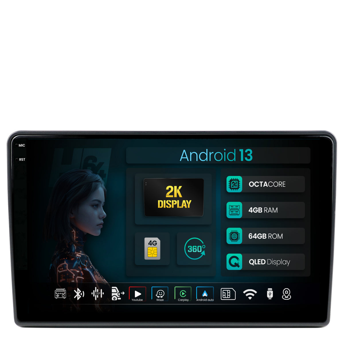 Navigatie 2K HUB64 Fiat Ducato, Citroen Jumper, Peugeot Boxer, 4GB RAM, Android, Octacore, Slot Sim 4G, DSP, GPS, Wi-FI, Carplay, Android Auto, USB, Bluetooth, Waze, Touchscreen, 9.5 Inch