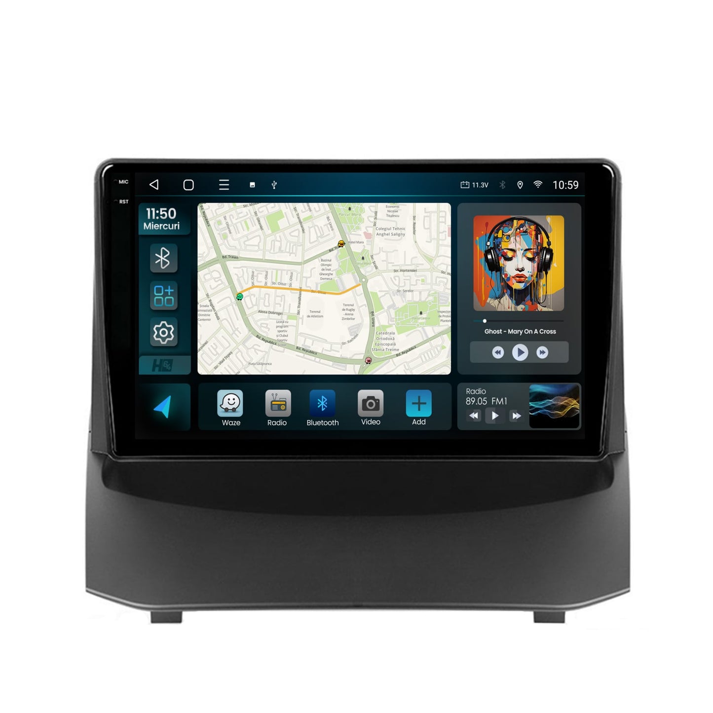 Navigatie 2K HUB64 Ford Fiesta (2013-2017), 8GB RAM, Android, Octacore, Slot Sim 4G, DSP, GPS, Wi-FI, Carplay, Android Auto, USB, Bluetooth, Waze, Touchscreen, 9.5 Inch