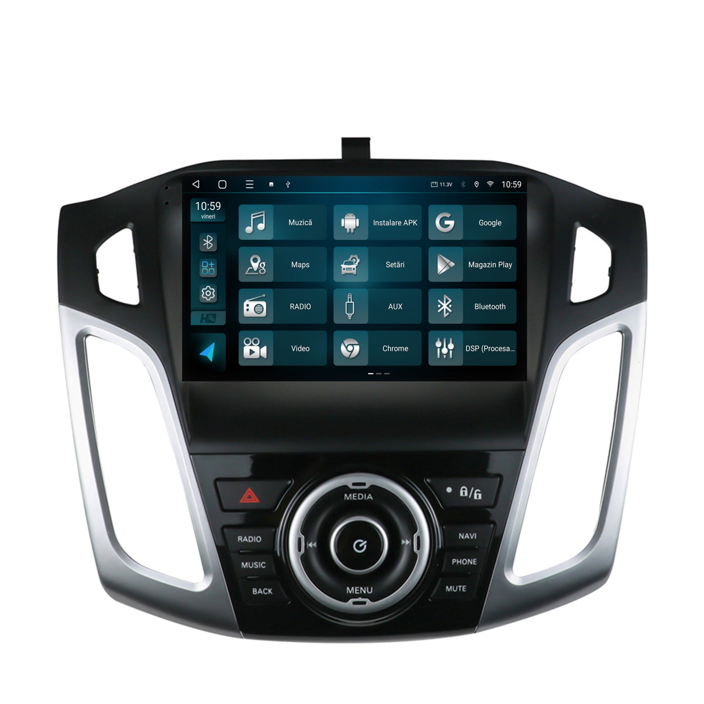 Navigatie 2K HUB64 Ford Focus 3 (2011-2019), 8GB RAM, Android, Octacore, Slot Sim 4G, DSP, GPS, Wi-FI, Carplay, Android Auto, USB, Bluetooth, Waze, Touchscreen, 9.5 Inch