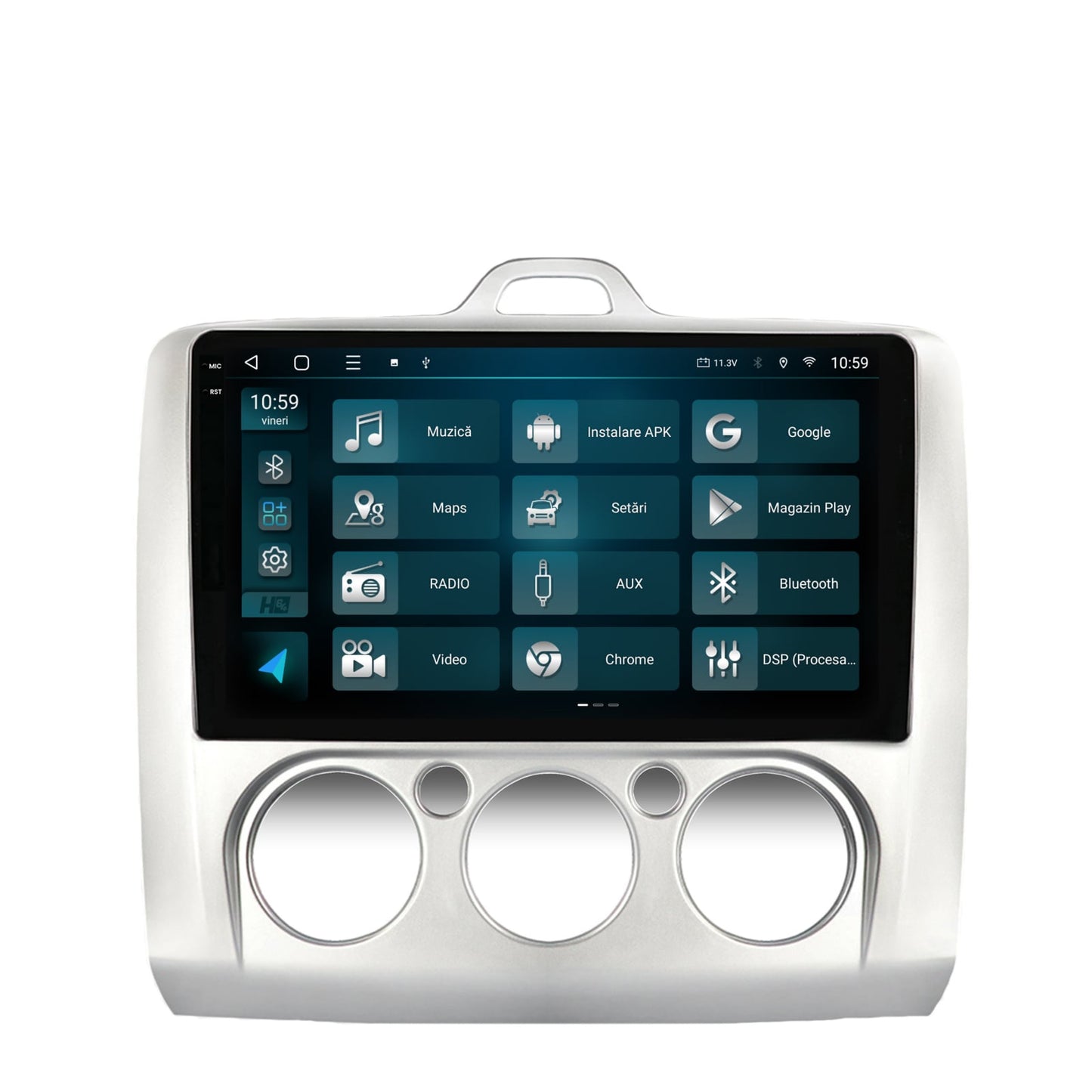 Navigatie 2K HUB64 Ford Focus MK2 (2004-2011), Clima Manuala, 4GB RAM, Android, Octacore, Slot Sim 4G, DSP, GPS, Wi-FI, Carplay, Android Auto, USB, Bluetooth, Waze, Touchscreen, 9.5 Inch