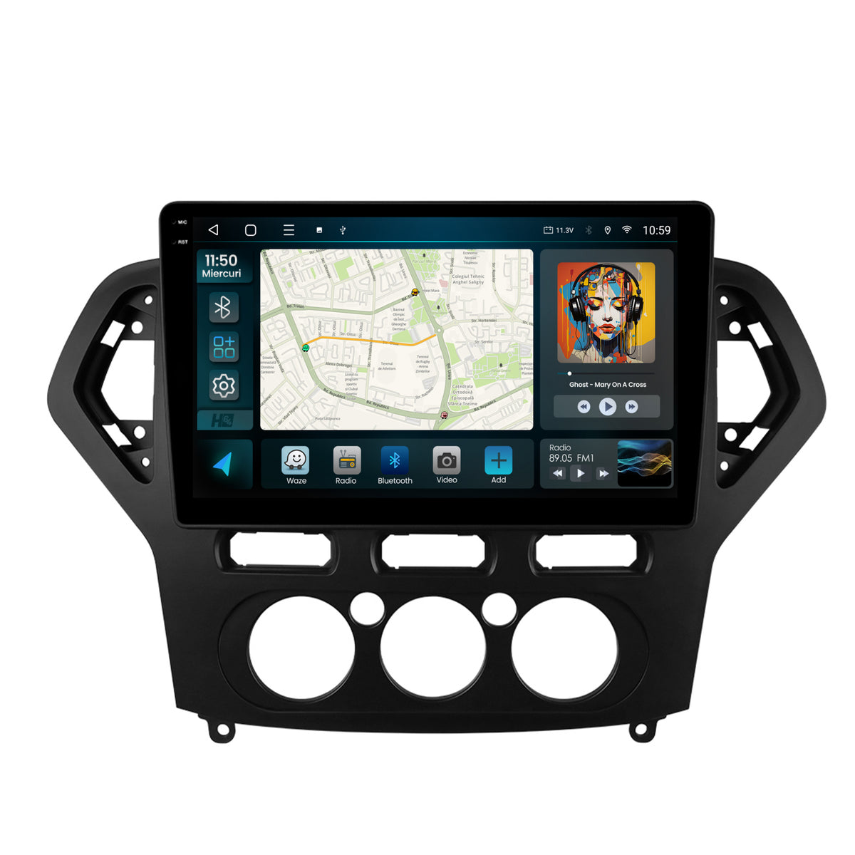 Navigatie 2K HUB64 Ford Mondeo (2007-2010) Clima Manuala, 4GB RAM, Android, Octacore, Slot Sim 4G, DSP, GPS, Wi-FI, Carplay, Android Auto, USB, Bluetooth, Waze, Touchscreen, 9.5 Inch