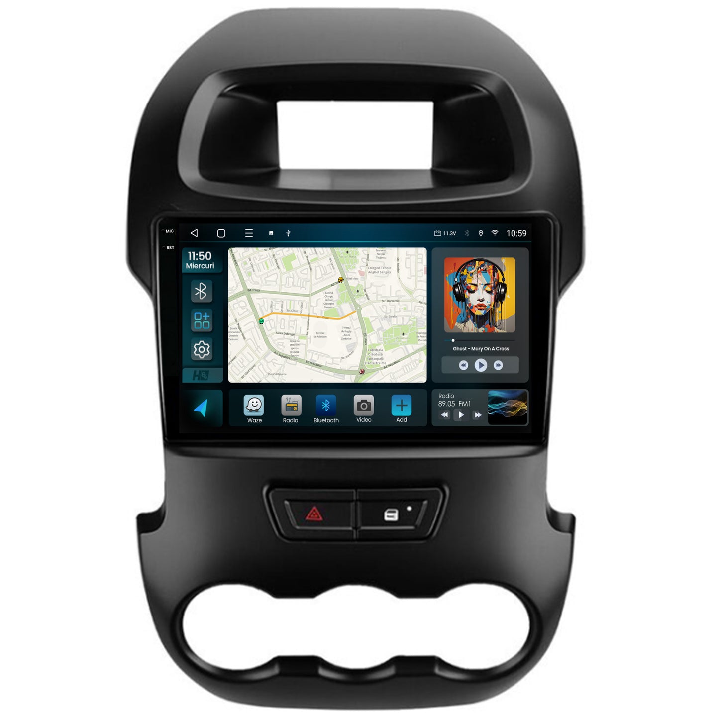 Navigatie 2K HUB64 Ford Ranger (2011-2015), 8GB RAM, Android, Octacore, Slot Sim 4G, DSP, GPS, Wi-FI, Carplay, Android Auto, USB, Bluetooth, Waze, Touchscreen, 9.5 Inch