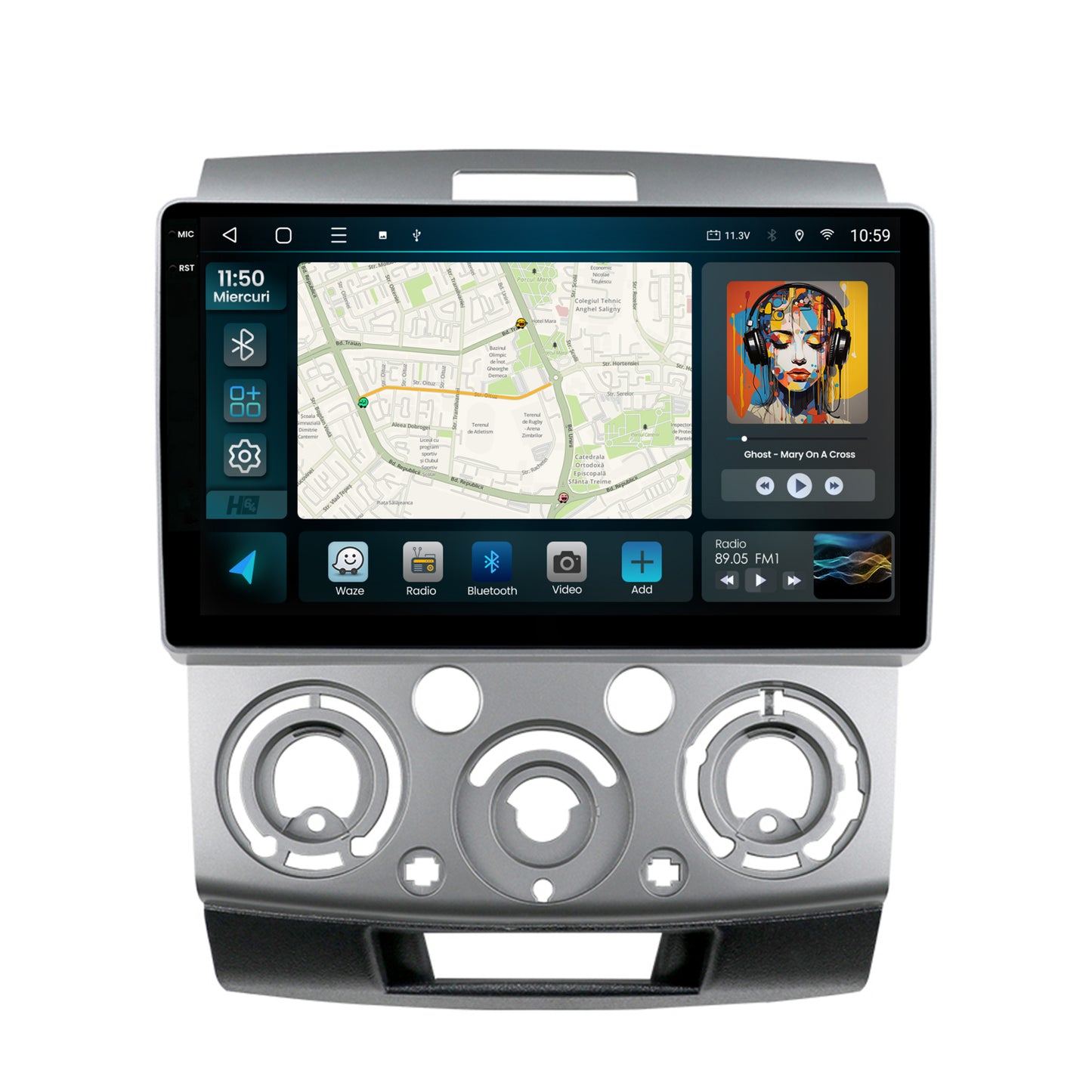 Navigatie 2K HUB64 Ford Ranger / Mazda BT50 (2007-2012), 4GB RAM, Android, Octacore, Slot Sim 4G, DSP, GPS, Wi-FI, Carplay, Android Auto, USB, Bluetooth, Waze, Touchscreen, 9.5 Inch