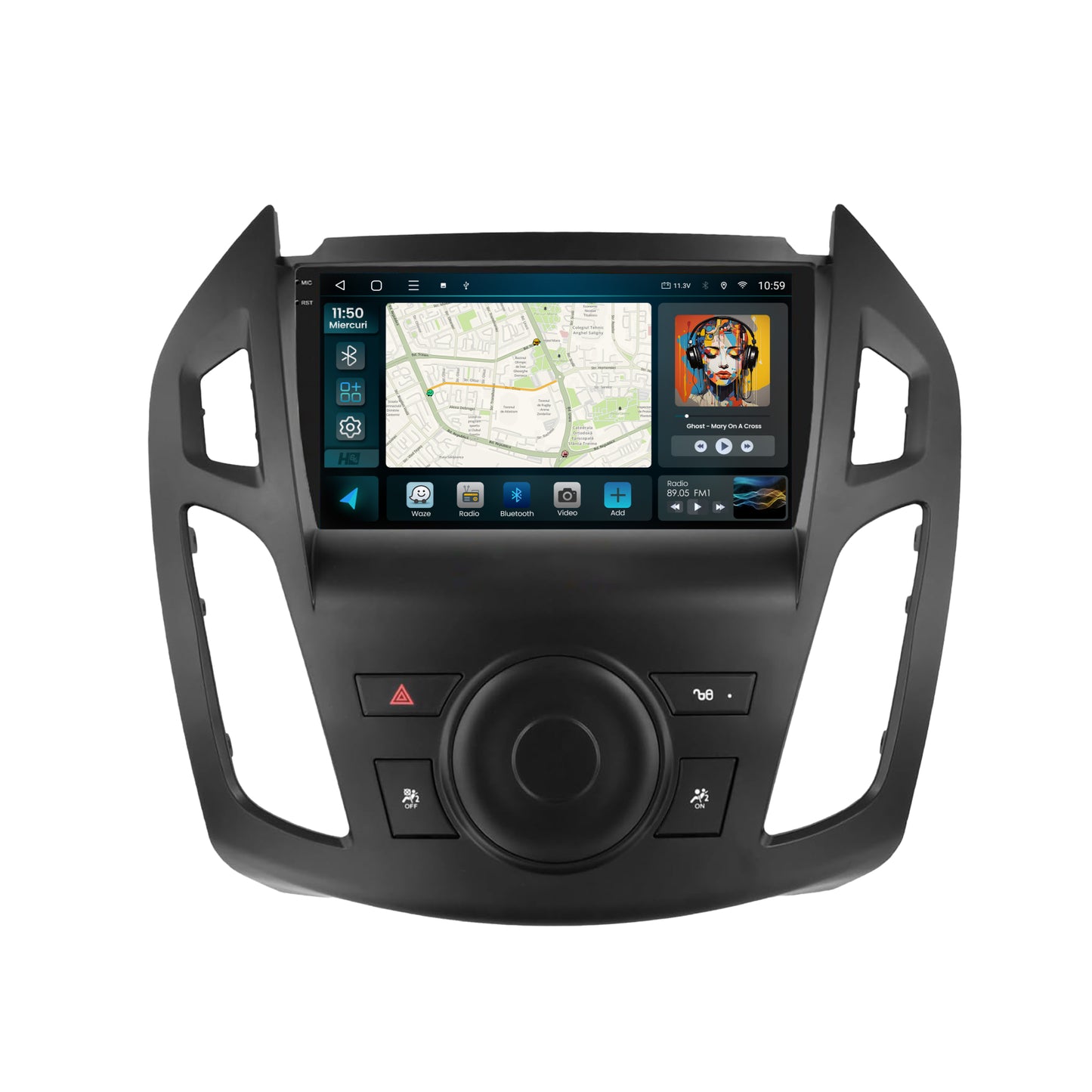 Navigatie 2K HUB64 Ford Transit (2014-2020), 4GB RAM, Android, Octacore, Slot Sim 4G, DSP, GPS, Wi-FI, Carplay, Android Auto, USB, Bluetooth, Waze, Touchscreen, 9.5 Inch