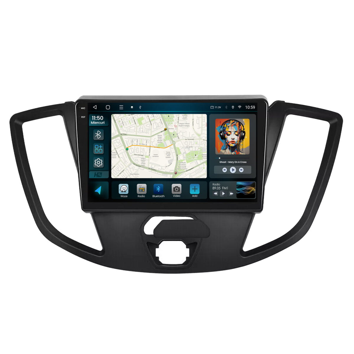 Navigatie 2K HUB64 Ford Transit (2014-2020), 8GB RAM, Android, Octacore, Slot Sim 4G, DSP, GPS, Wi-FI, Carplay, Android Auto, USB, Bluetooth, Waze, Touchscreen, 9.5 Inch