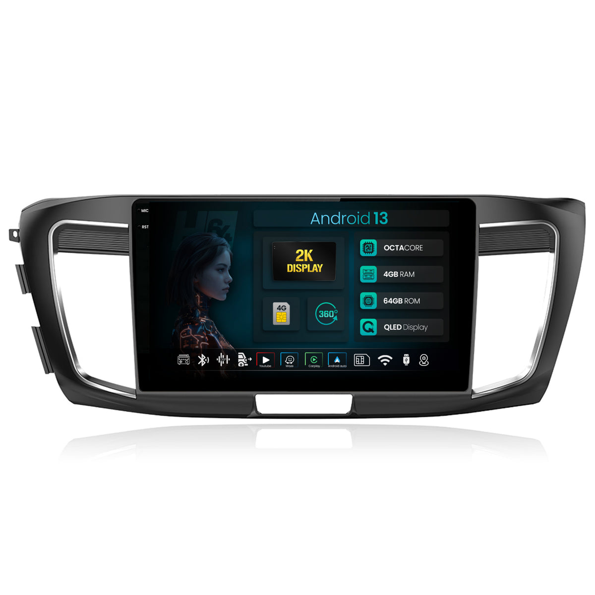Navigatie 2K HUB64 Honda Accord 9 (2013-2017), 4GB RAM, Android, Octacore, Slot Sim 4G, DSP, GPS, Wi-FI, Carplay, Android Auto, USB, Bluetooth, Waze, Touchscreen, 10.36 Inch