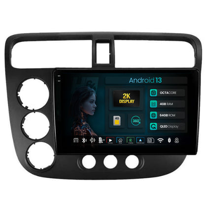 Navigatie 2K HUB64 Honda Civic (1998-2005), 4GB RAM, Android, Octacore, Slot Sim 4G, DSP, GPS, Wi-FI, Carplay, Android Auto, USB, Bluetooth, Waze, Touchscreen, 9.5 Inch