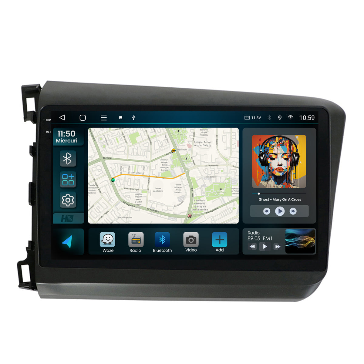 Navigatie 2K HUB64 Honda Civic (2012-2015), 8GB RAM, Android, Octacore, Slot Sim 4G, DSP, GPS, Wi-FI, Carplay, Android Auto, USB, Bluetooth, Waze, Touchscreen, 9.5 Inch