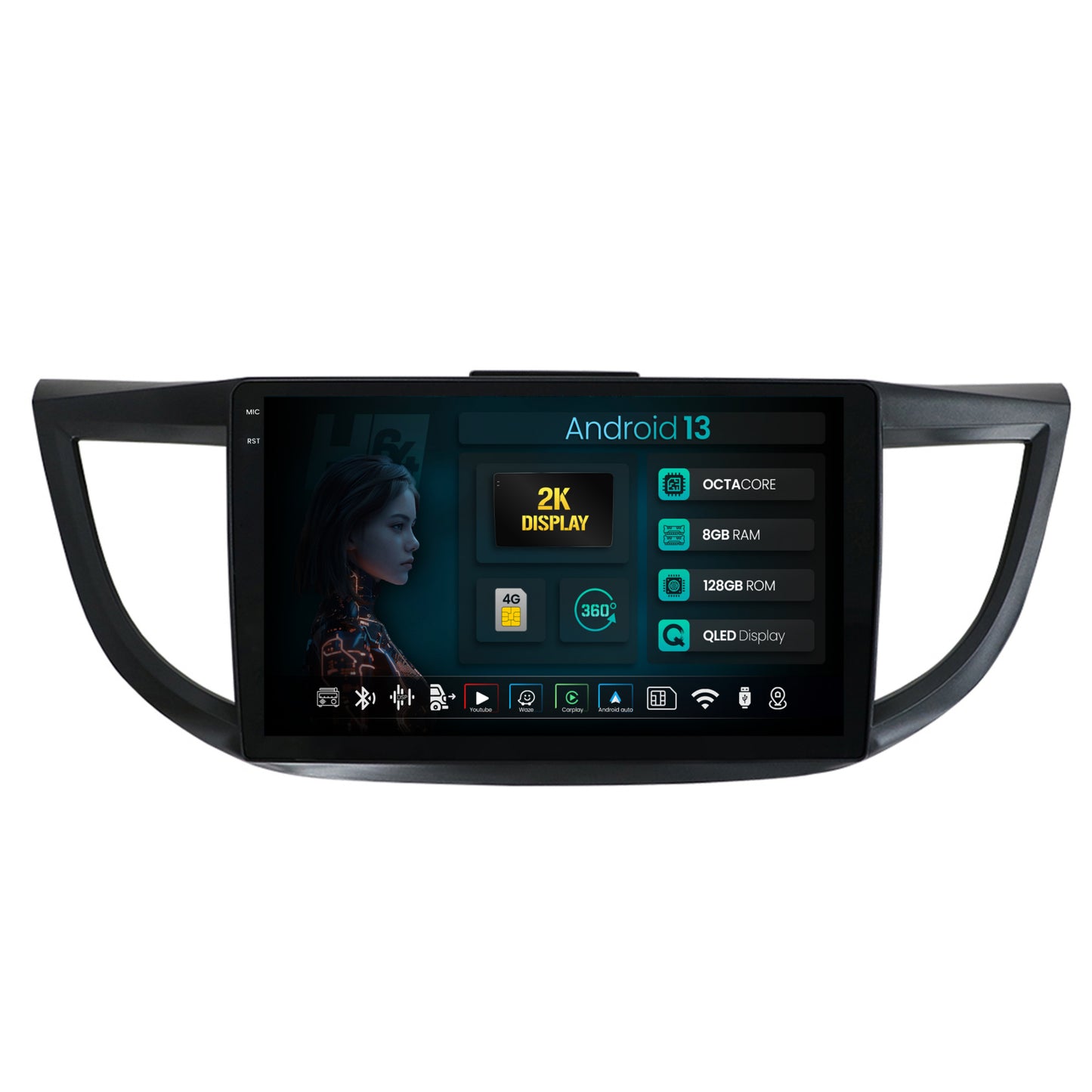 Navigatie 2K HUB64 Honda CRV (2011-2016), 8GB RAM, Android, Octacore, Slot Sim 4G, DSP, GPS, Wi-FI, Carplay, Android Auto, USB, Bluetooth, Waze, Touchscreen, 9.5 Inch