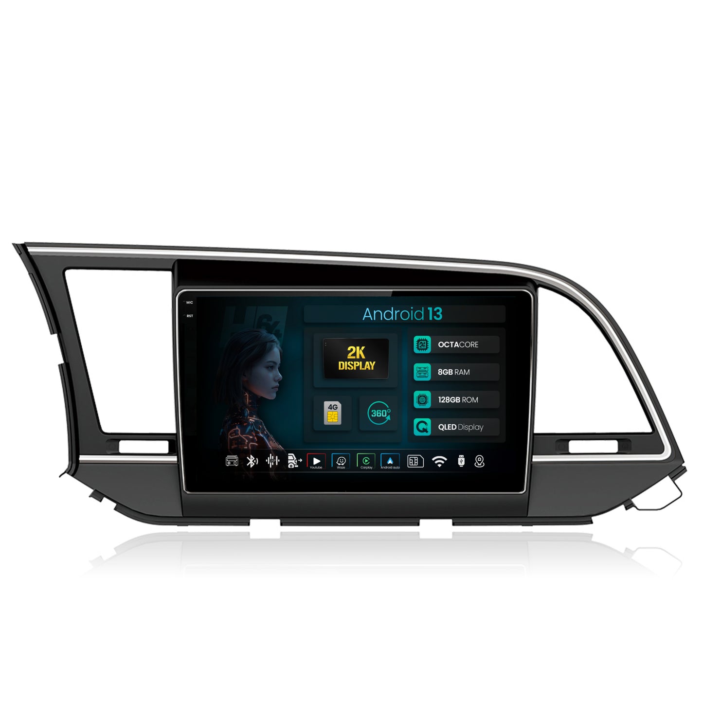 Navigatie 2K HUB64 Hyundai Elantra (2015-2018), 8GB RAM, Android, Octacore, Slot Sim 4G, DSP, GPS, Wi-FI, Carplay, Android Auto, USB, Bluetooth, Waze, Touchscreen, 9.5 Inch