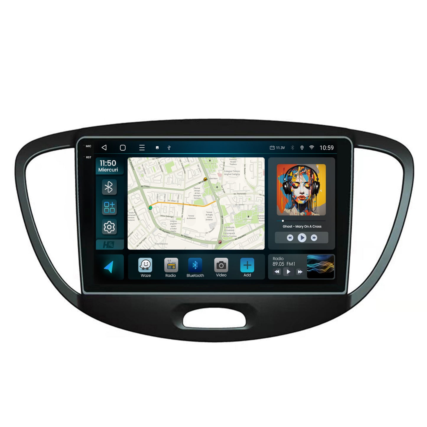 Navigatie 2K HUB64 Hyundai I10 (2007-2013), 8GB RAM, Android, Octacore, Slot Sim 4G, DSP, GPS, Wi-FI, Carplay, Android Auto, USB, Bluetooth, Waze, Touchscreen, 9.5 Inch