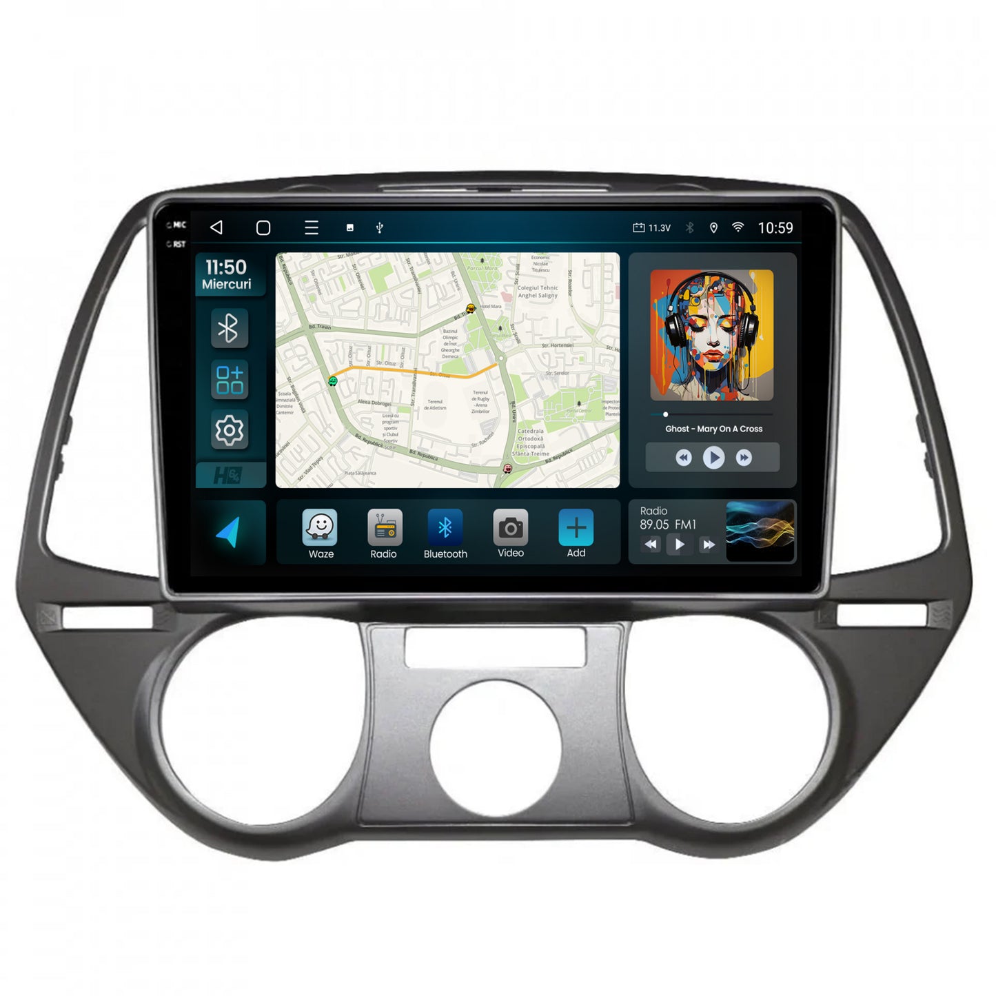 Navigatie 2K HUB64 Hyundai I20 (2008-2012), 4GB RAM, Android, Octacore, Slot Sim 4G, DSP, GPS, Wi-FI, Carplay, Android Auto, USB, Bluetooth, Waze, Touchscreen, 9.5 Inch