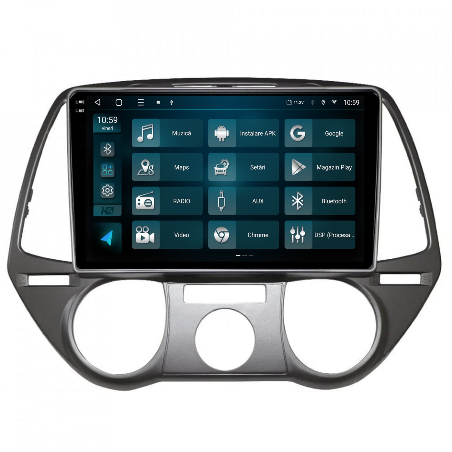 Navigatie 2K HUB64 Hyundai I20 (2008-2012), 8GB RAM, Android, Octacore, Slot Sim 4G, DSP, GPS, Wi-FI, Carplay, Android Auto, USB, Bluetooth, Waze, Touchscreen, 9.5 Inch