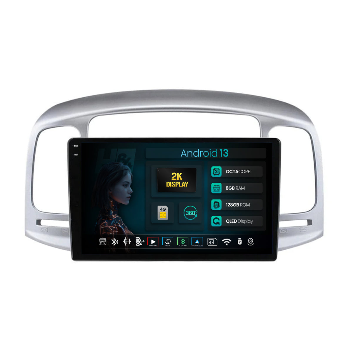 Navigatie 2K HUB64 Hyundai Accent (2006-2011), 8GB RAM, Android, Octacore, Slot Sim 4G, DSP, GPS, Wi-FI, Carplay, Android Auto, USB, Bluetooth, Waze, Touchscreen, 9.5 Inch