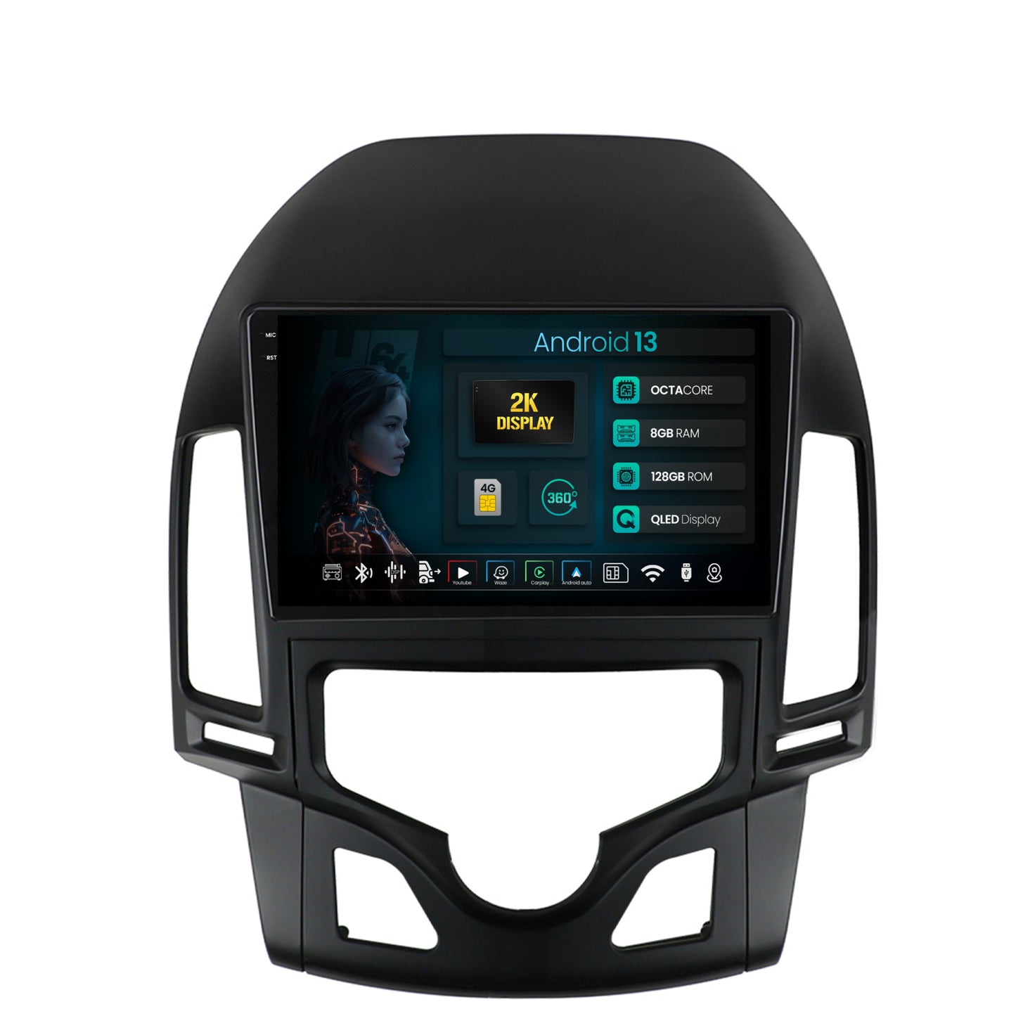 Navigatie 2K HUB64 Hyundai I30 (2007-2012), Clima Automata, 8GB RAM, Android, Octacore, Slot Sim 4G, DSP, GPS, Wi-FI, Carplay, Android Auto, USB, Bluetooth, Waze, Touchscreen, 9.5 Inch