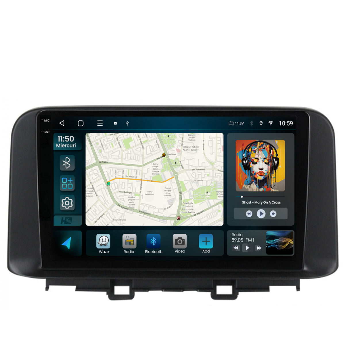 Navigatie 2K HUB64 Hyundai Kona (2018+), 8GB RAM, Android, Octacore, Slot Sim 4G, DSP, GPS, Wi-FI, Carplay, Android Auto, USB, Bluetooth, Waze, Touchscreen, 10.36 Inch