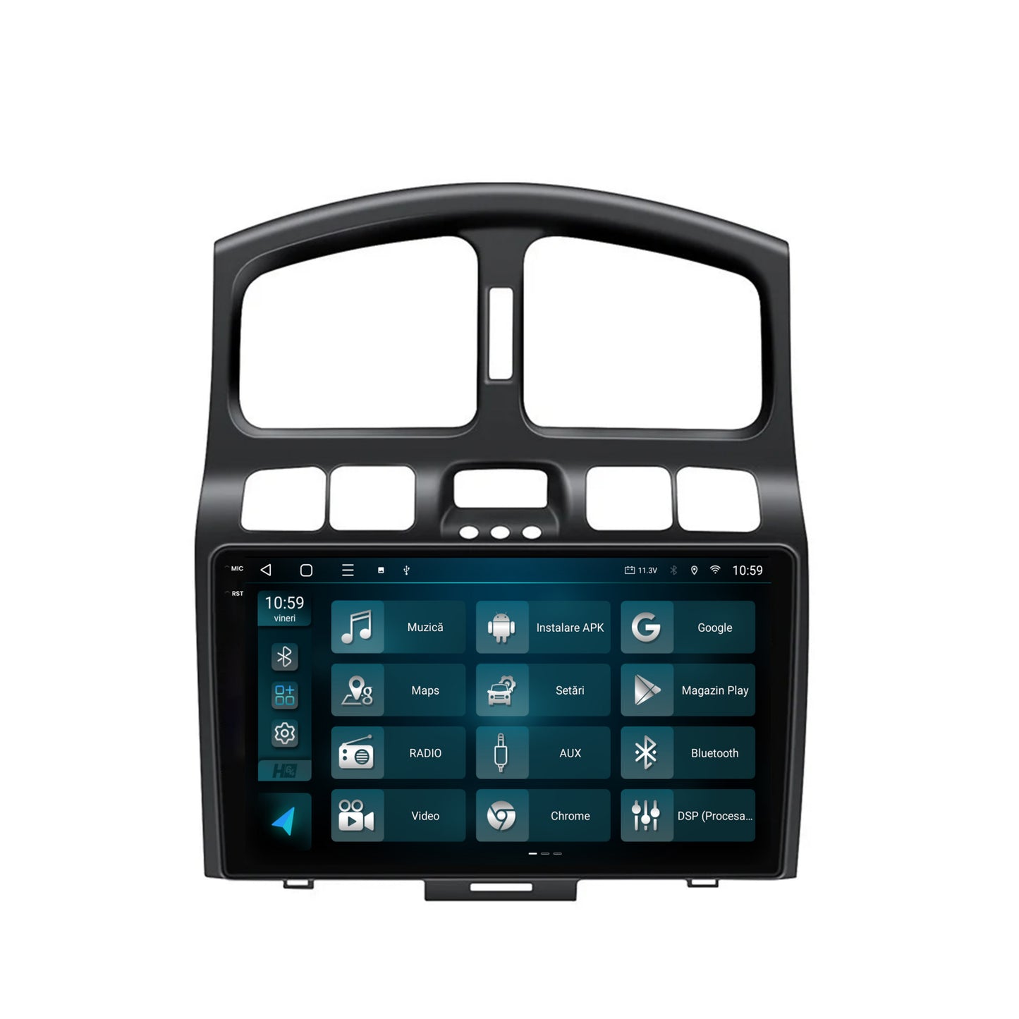 Navigatie 2K HUB64 Hyundai Santa Fe (2001-2005), 8GB RAM, Android, Octacore, Slot Sim 4G, DSP, GPS, Wi-FI, Carplay, Android Auto, USB, Bluetooth, Waze, Touchscreen, 9.5 Inch