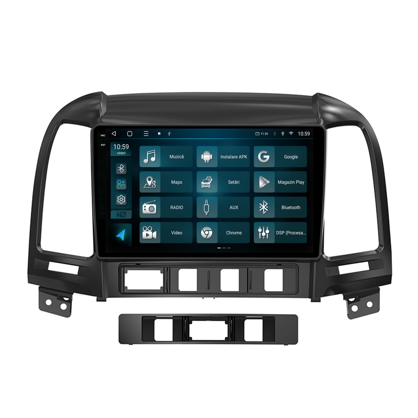 Navigatie 2K HUB64 Hyundai Santa Fe (2006-2012), 8GB RAM, Android, Octacore, Slot Sim 4G, DSP, GPS, Wi-FI, Carplay, Android Auto, USB, Bluetooth, Waze, Touchscreen, 9.5 Inch