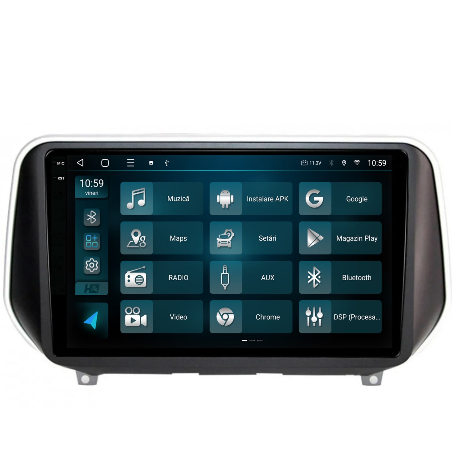Navigatie 2K HUB64 Hyundai Santa Fe (2018-Prezent), 4GB RAM, Android, Octacore, Slot Sim 4G, DSP, GPS, Wi-FI, Carplay, Android Auto, USB, Bluetooth, Waze, Touchscreen, 9.5 Inch