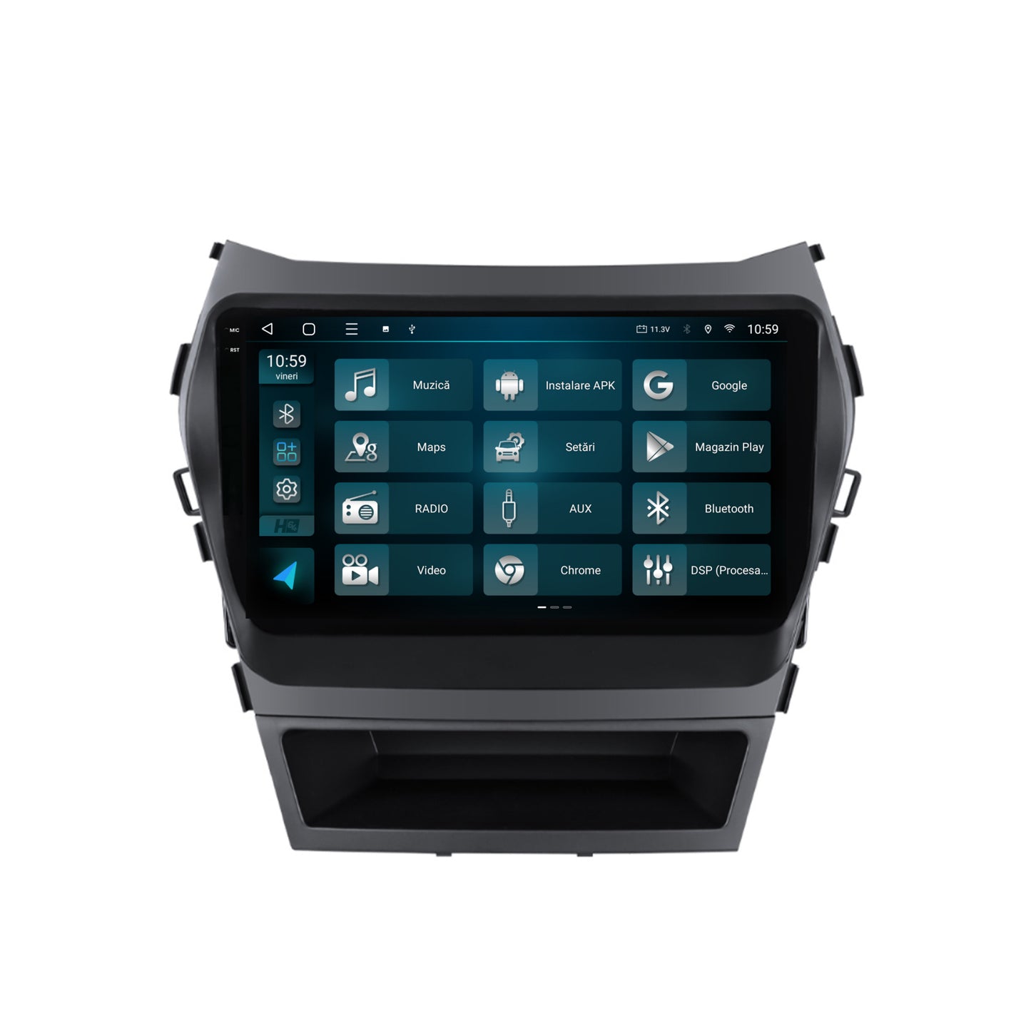 Navigatie 2K HUB64 Hyundai Santa Fe IX45 (2013-2017), 4GB RAM, Android, Octacore, Slot Sim 4G, DSP, GPS, Wi-FI, Carplay, Android Auto, USB, Bluetooth, Waze, Touchscreen, 9.5 Inch