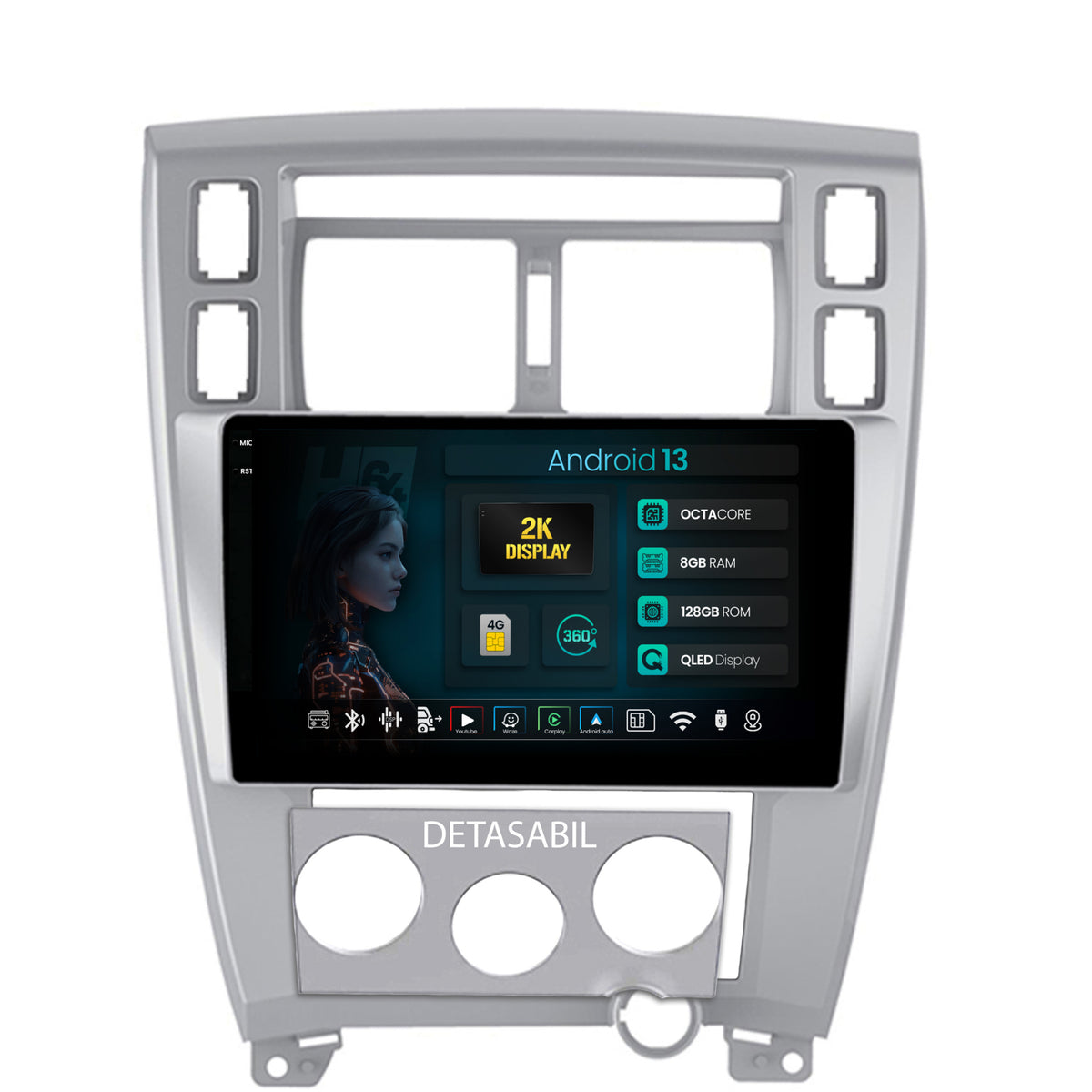 Navigatie 2K HUB64 Hyundai Tucson (2004-2009), 8GB RAM, Android, Octacore, Slot Sim 4G, DSP, GPS, Wi-FI, Carplay, Android Auto, USB, Bluetooth, Waze, Touchscreen, 10.36 Inch