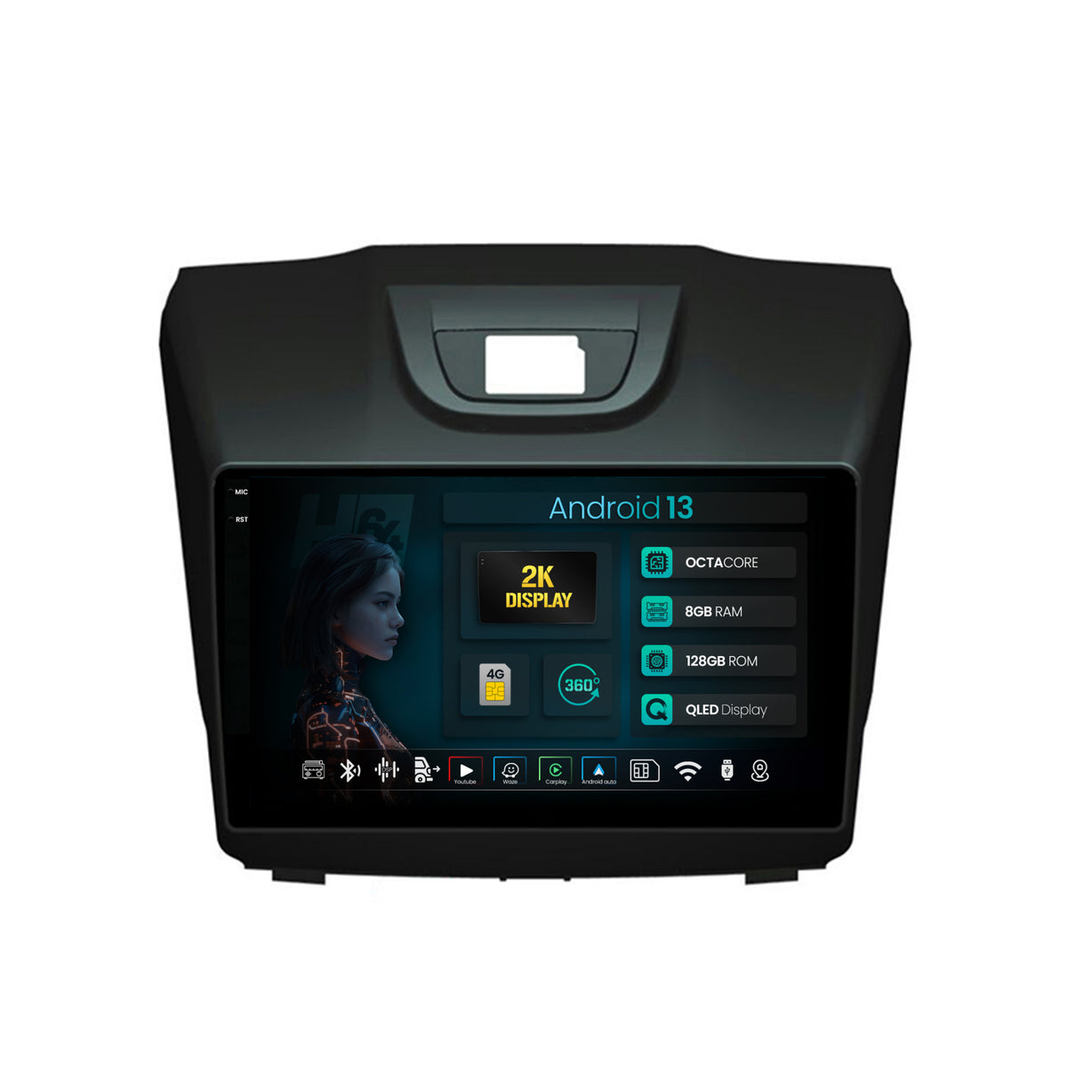 Navigatie 2K HUB64 Isuzu D-MAX (2015+), 8GB RAM, Android, Octacore, Slot Sim 4G, DSP, GPS, Wi-FI, Carplay, Android Auto, USB, Bluetooth, Waze, Touchscreen, 9.5 Inch