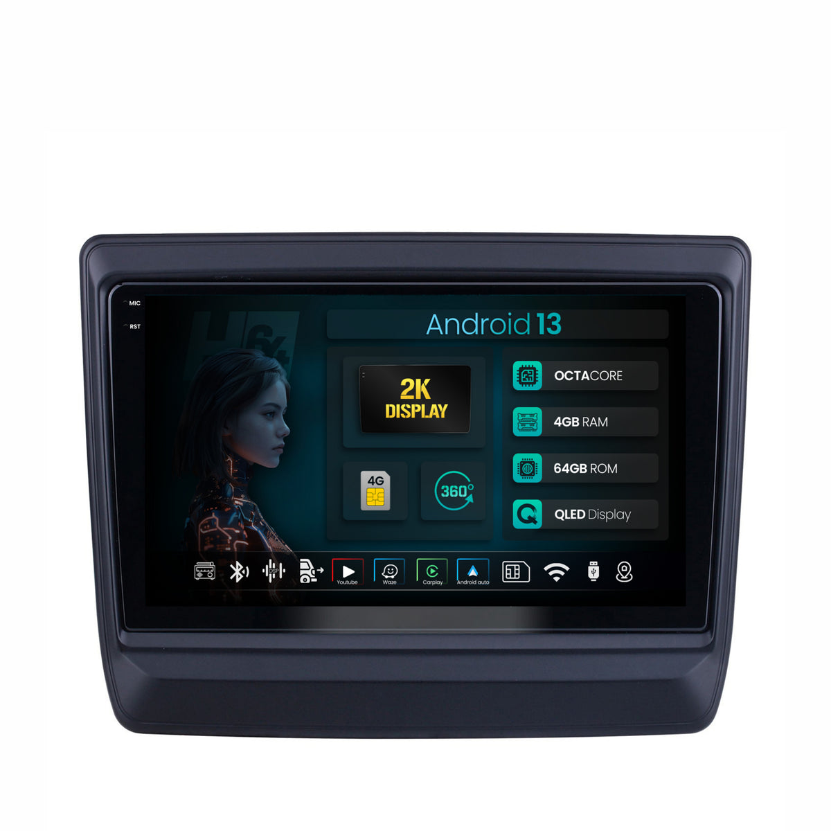 Navigatie 2K HUB64 Isuzu D-MAX (2020+), 4GB RAM, Android, Octacore, Slot Sim 4G, DSP, GPS, Wi-FI, Carplay, Android Auto, USB, Bluetooth, Waze, Touchscreen, 9.5 Inch