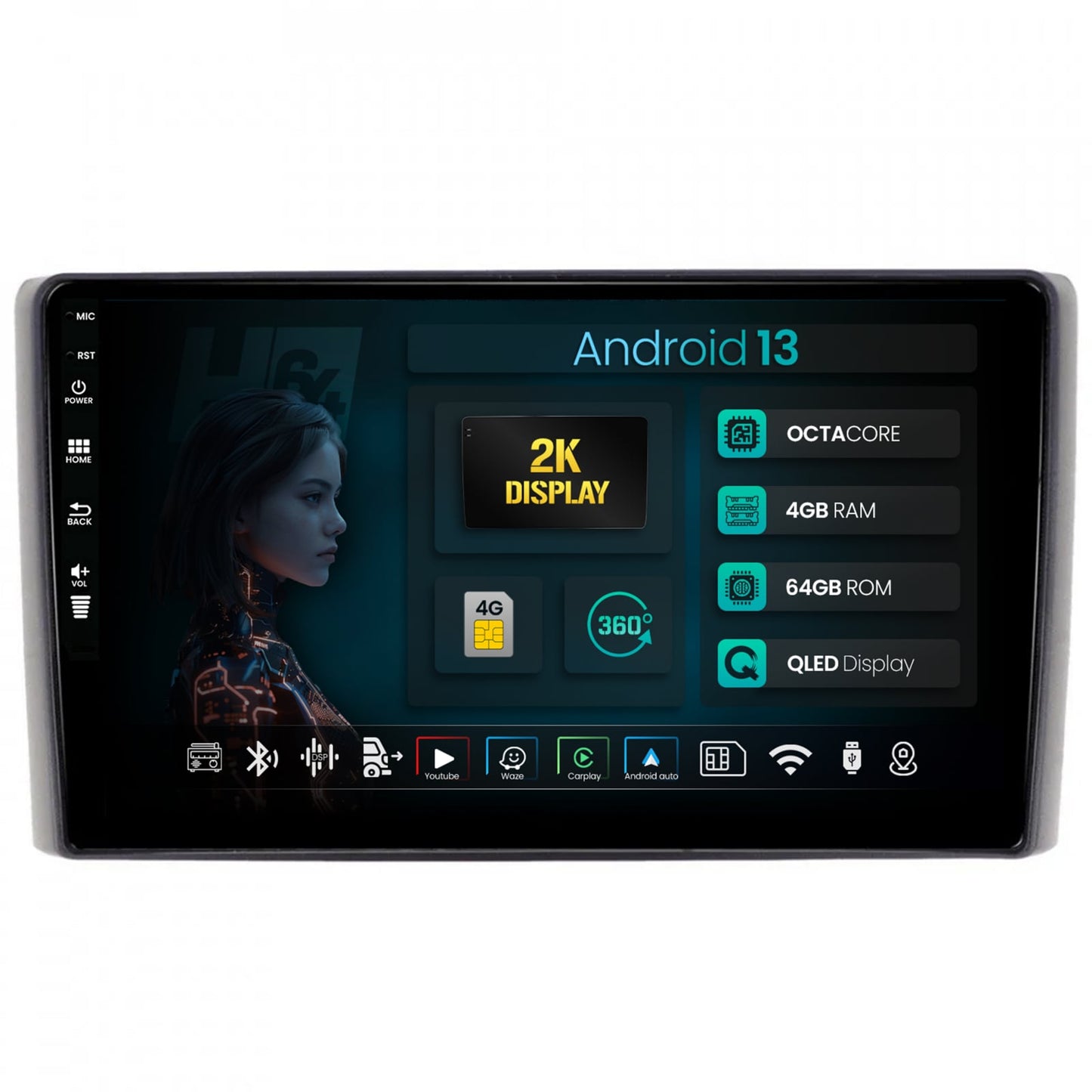 Navigatie 2K HUB64 Iveco Daily (2006-2014), 4GB RAM, Android, Octacore, Slot Sim 4G, DSP, GPS, Wi-FI, Carplay, Android Auto, USB, Bluetooth, Waze, Touchscreen, 9.5 Inch