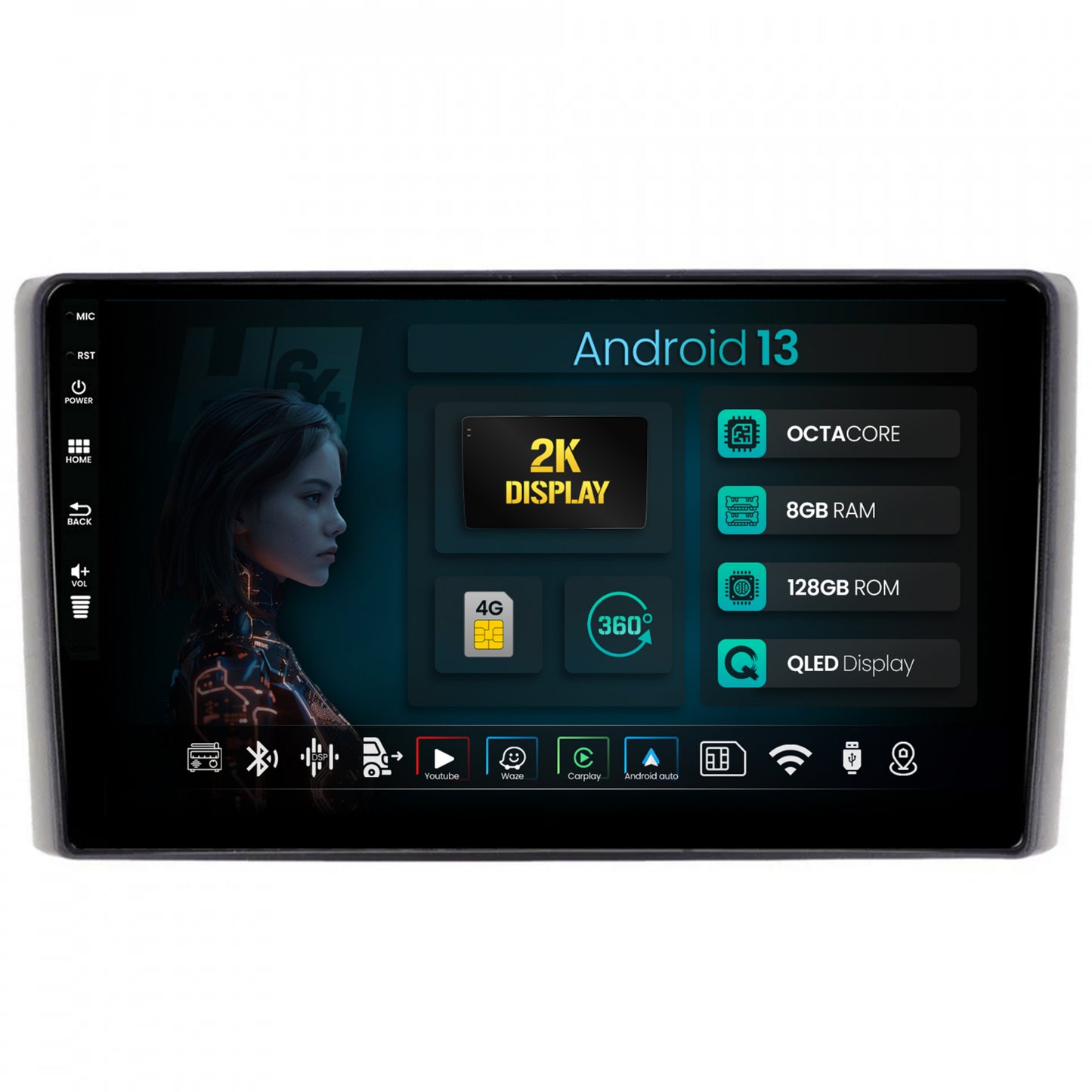 Navigatie 2K HUB64 Iveco Daily (2006-2014), 8GB RAM, Android, Octacore, Slot Sim 4G, DSP, GPS, Wi-FI, Carplay, Android Auto, USB, Bluetooth, Waze, Touchscreen, 9.5 Inch