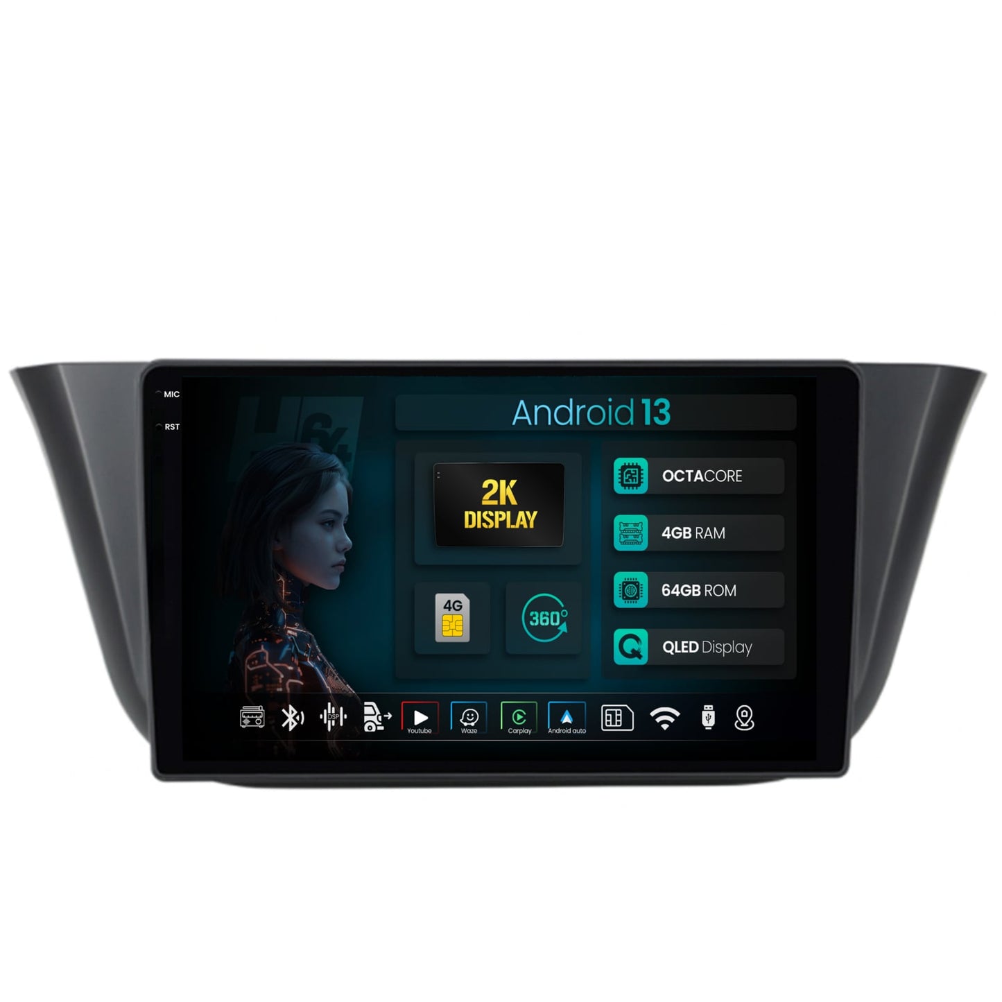 Navigatie 2K HUB64 Iveco Daily (2013+), 4GB RAM, Android, Octacore, Slot Sim 4G, DSP, GPS, Wi-FI, Carplay, Android Auto, USB, Bluetooth, Waze, Touchscreen, 9.5 Inch