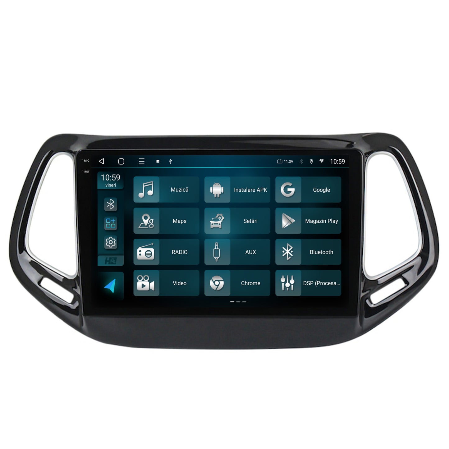 Navigatie 2K HUB64 Jeep Compass (2016+), 8GB RAM, Android, Octacore, Slot Sim 4G, DSP, GPS, Wi-FI, Carplay, Android Auto, USB, Bluetooth, Waze, Touchscreen, 10.36 Inch