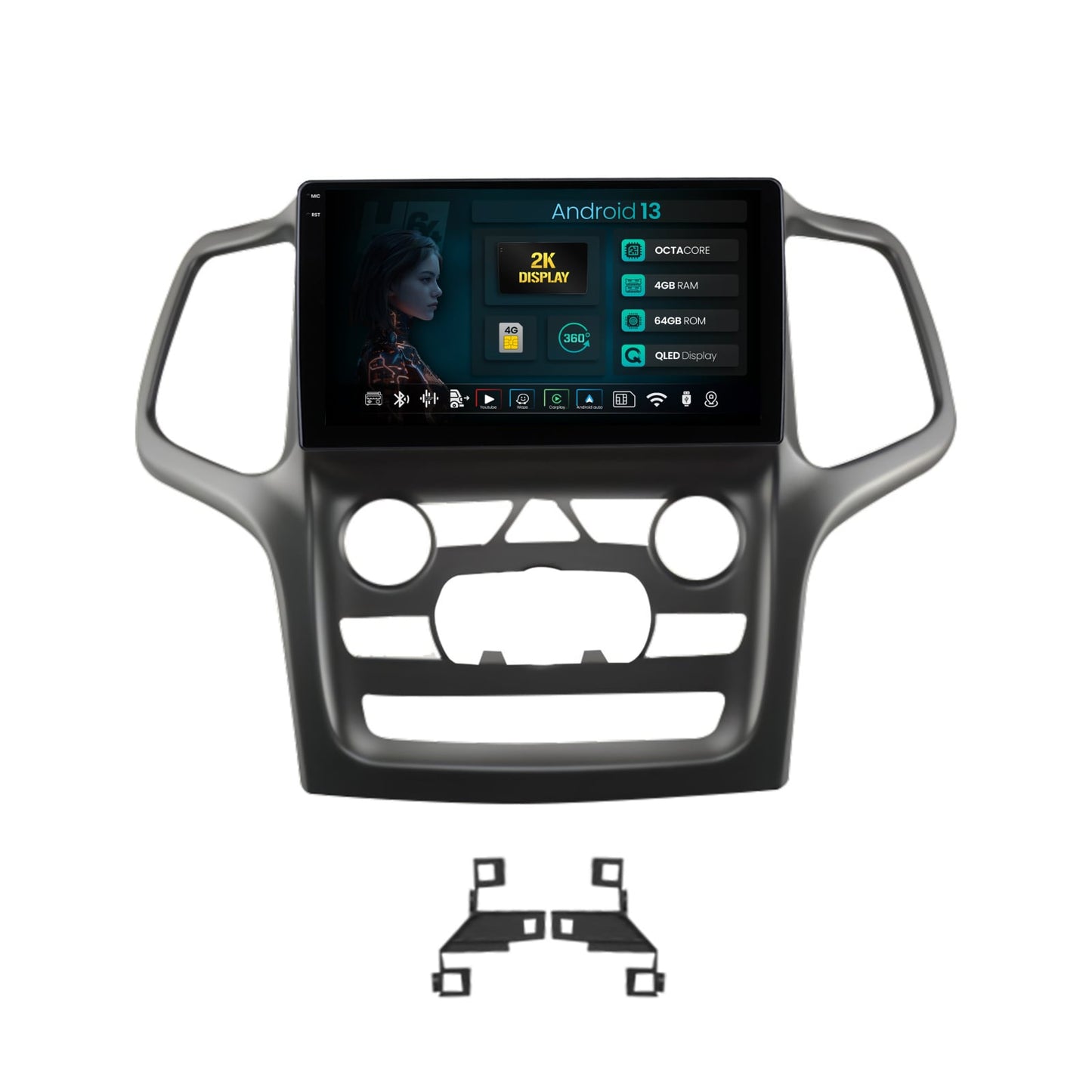 Navigatie 2K HUB64 Jeep Grand Cherokee (2014-2022), 4GB RAM, Android, Octacore, Slot Sim 4G, DSP, GPS, Wi-FI, Carplay, Android Auto, USB, Bluetooth, Waze, Touchscreen, 9.5 Inch - Copie