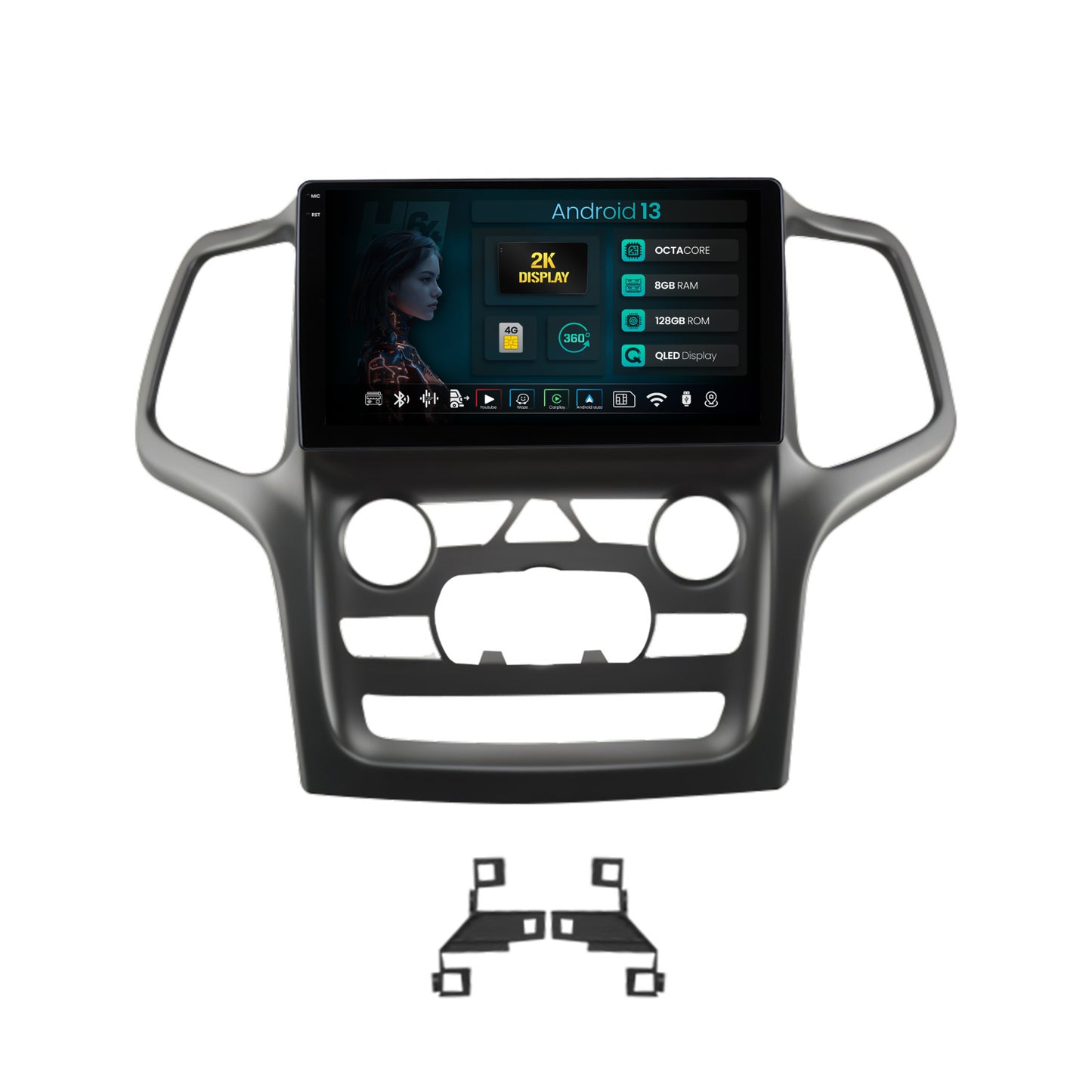 Navigatie 2K HUB64 Jeep Grand Cherokee (2014-2022), 8GB RAM, Android, Octacore, Slot Sim 4G, DSP, GPS, Wi-FI, Carplay, Android Auto, USB, Bluetooth, Waze, Touchscreen, 9.5 Inch