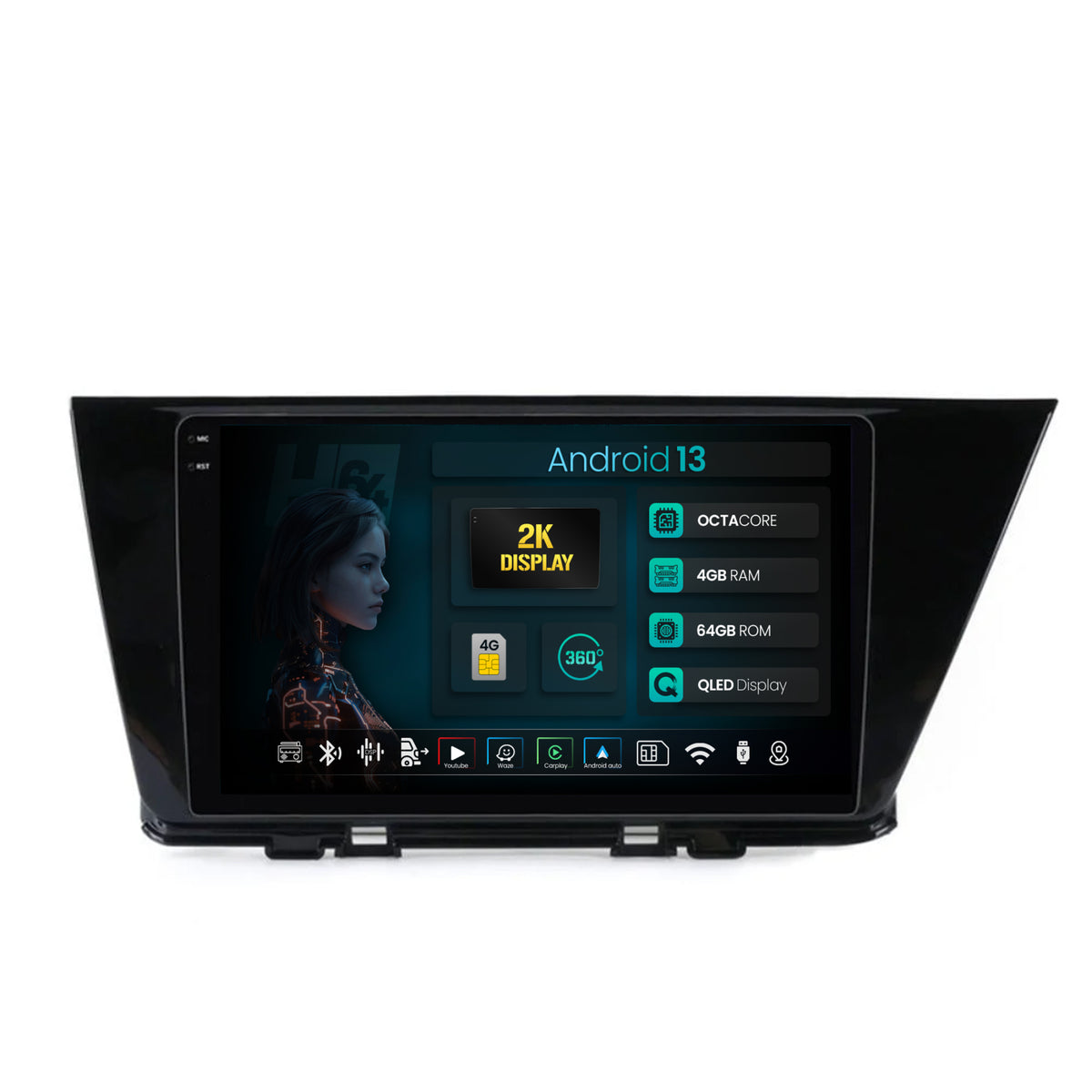 Navigatie 2K HUB64 Kia Niro (2016+), 4GB RAM, Android, Octacore, Slot Sim 4G, DSP, GPS, Wi-FI, Carplay, Android Auto, USB, Bluetooth, Waze, Touchscreen, 9.5 Inch