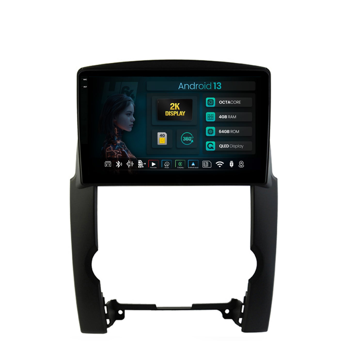 Navigatie 2K HUB64 Kia Sorento (2009-2013), 4GB RAM, Android, Octacore, Slot Sim 4G, DSP, GPS, Wi-FI, Carplay, Android Auto, USB, Bluetooth, Waze, Touchscreen, 10.36 Inch