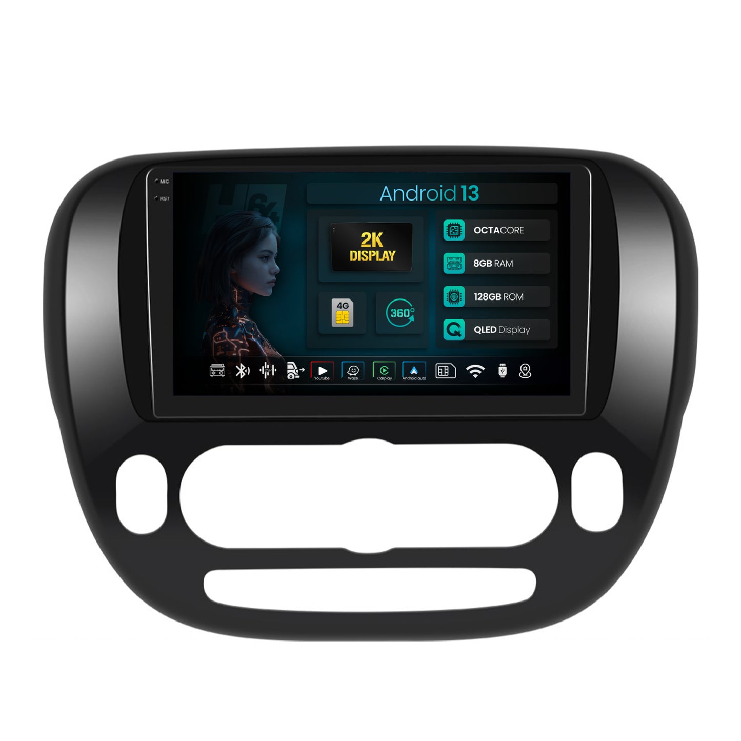Navigatie 2K HUB64 Kia Soul (2014-2019), 8GB RAM, Android, Octacore, Slot Sim 4G, DSP, GPS, Wi-FI, Carplay, Android Auto, USB, Bluetooth, Waze, Touchscreen, 9.5 Inch