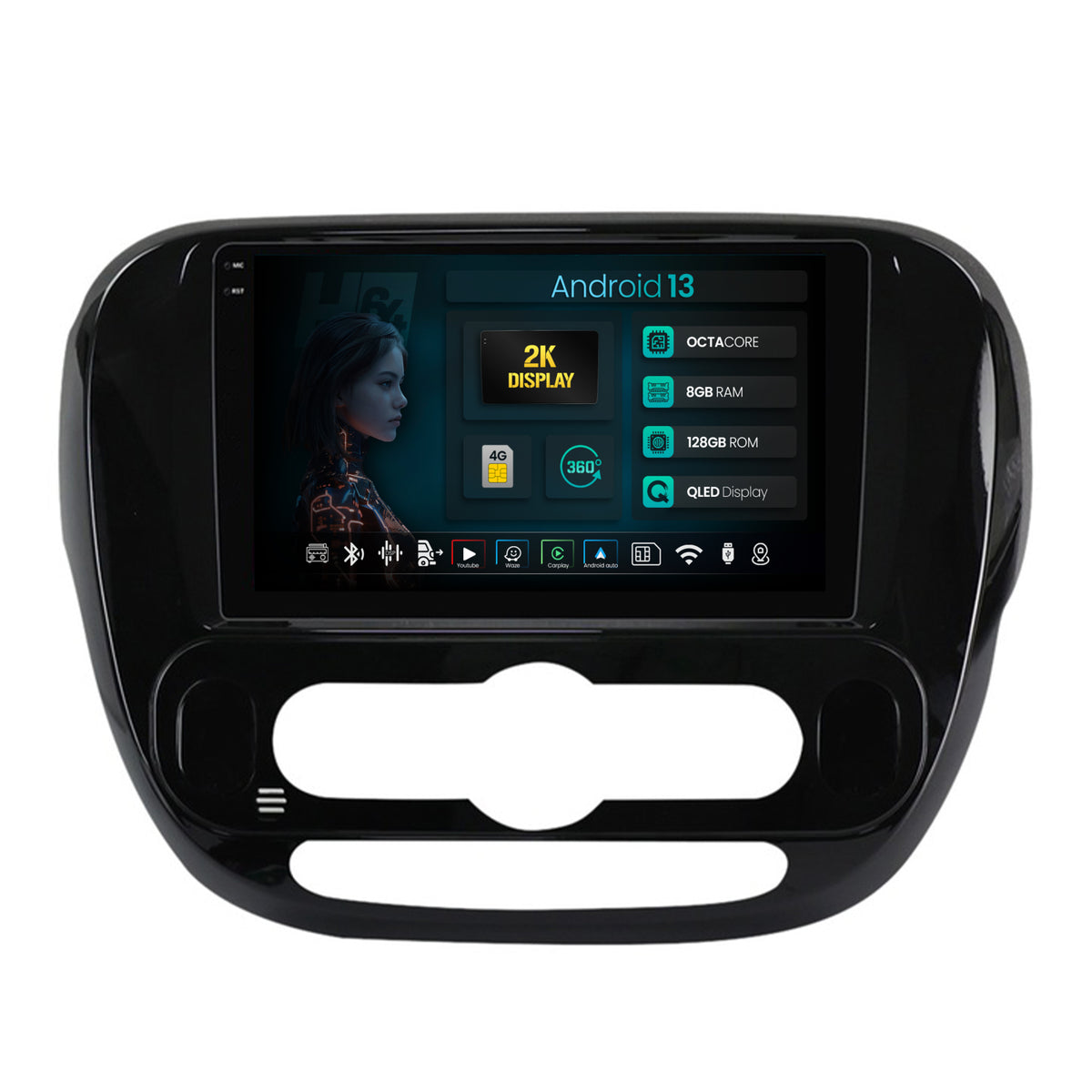 Navigatie 2K HUB64 Kia Soul (2014-2019), 8GB RAM, Android, Octacore, Slot Sim 4G, DSP, GPS, Wi-FI, Carplay, Android Auto, USB, Bluetooth, Waze, Touchscreen, 9.5 Inch