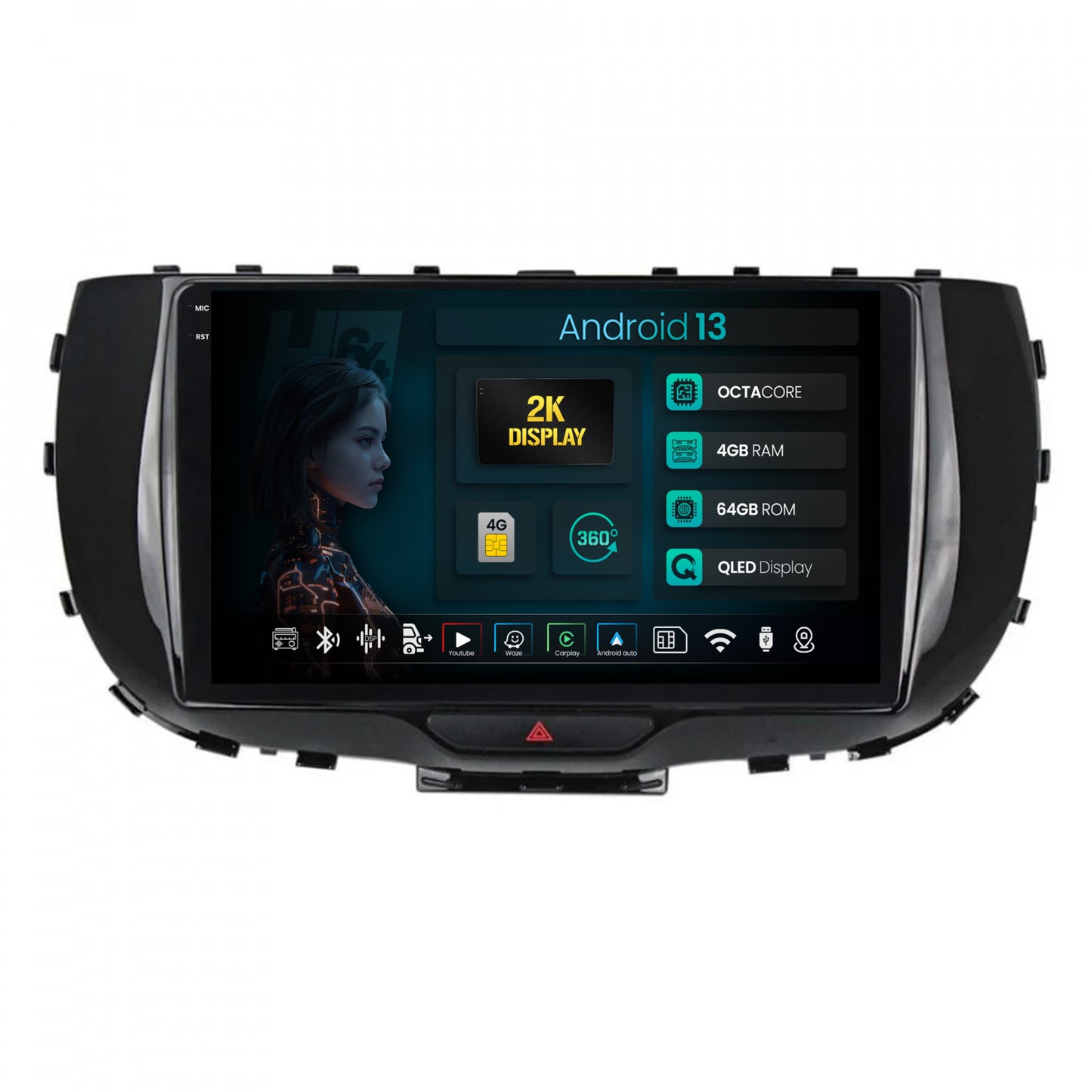 Navigatie 2K HUB64 Kia Soul (2019+), 4GB RAM, Android, Octacore, Slot Sim 4G, DSP, GPS, Wi-FI, Carplay, Android Auto, USB, Bluetooth, Waze, Touchscreen, 9.5 Inch