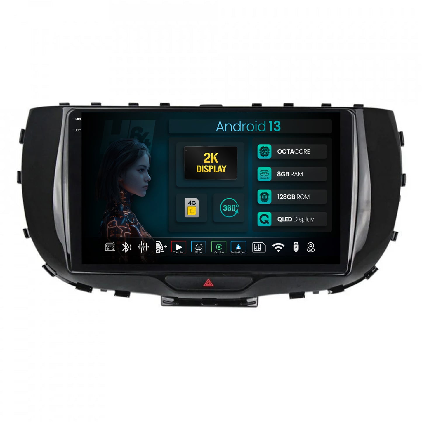 Navigatie 2K HUB64 Kia Soul (2019+), 8GB RAM, Android, Octacore, Slot Sim 4G, DSP, GPS, Wi-FI, Carplay, Android Auto, USB, Bluetooth, Waze, Touchscreen, 9.5 Inch