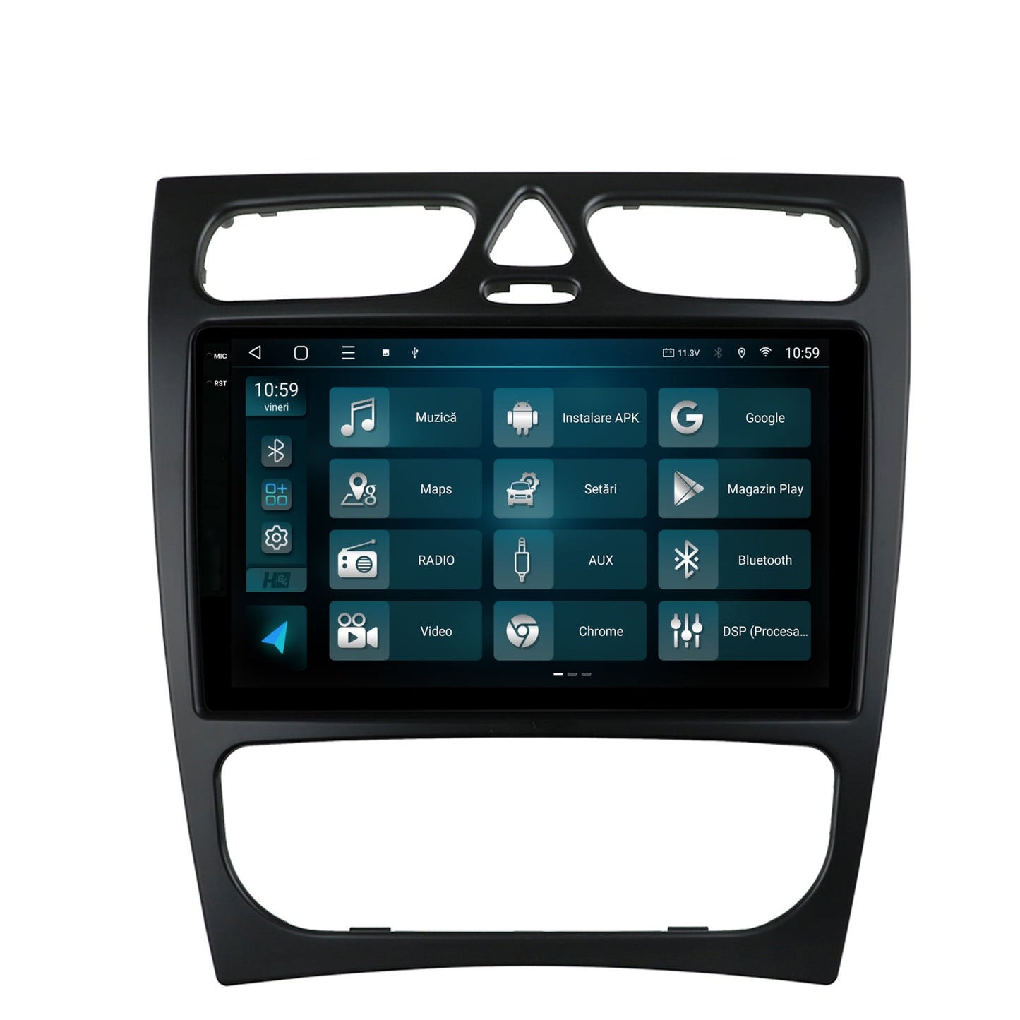 Navigatie 2K HUB64 Mercedes Benz C-Class W203 (2000-2005), 4GB RAM, Android, Octacore, Slot Sim 4G, DSP, GPS, Wi-FI, Carplay, Android Auto, USB, Bluetooth, Waze, Touchscreen, 9.5 Inch
